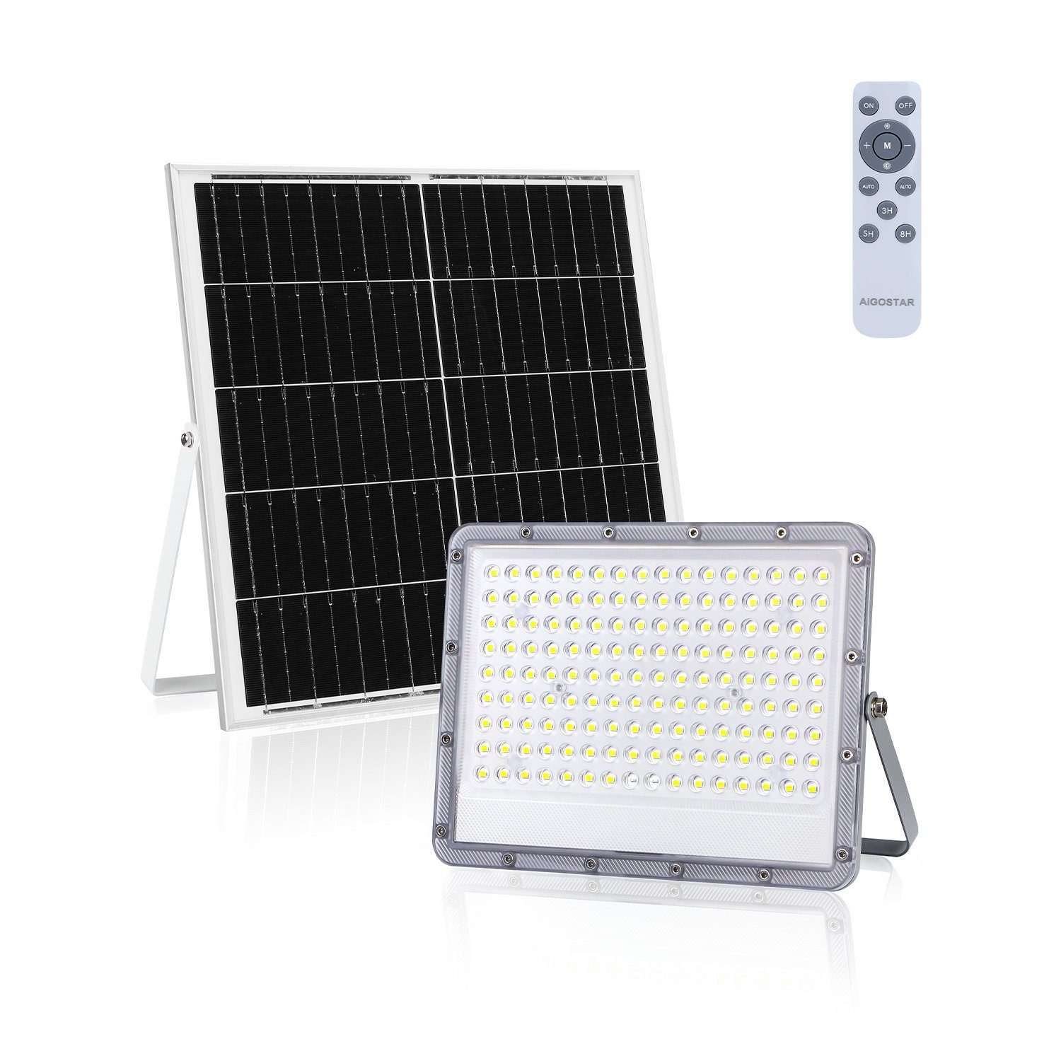 Lumen 6500K Kaltweiß Aigostar 200W LED 2000 mit Solarpanel Flutlichtstrahler LED-Flutlicht