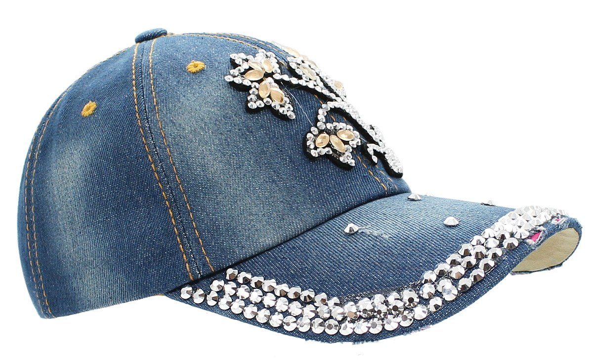 Mütze Damen Cap Belüftungslöcher K024-Jeansblau Kappe Schirmmütze mit Baseball Glitzer mit Baseball Cap dy_mode Strasssteine
