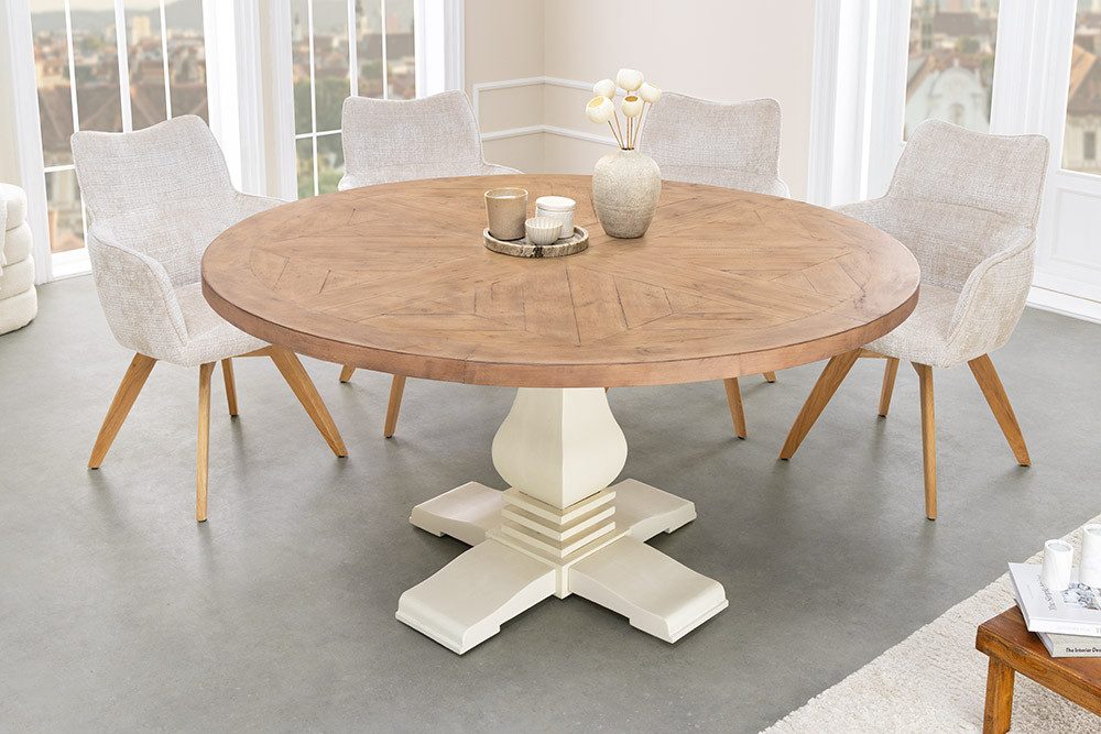 riess-ambiente Esstisch HAMPTONS 120cm hellbraun/creme - Pinie, Massivholz, recycelt, rund (Einzelartikel, 1-St), Zeitloser Familientisch - ideal für Landhaus-Küchen, Wohn- & Esszimmer