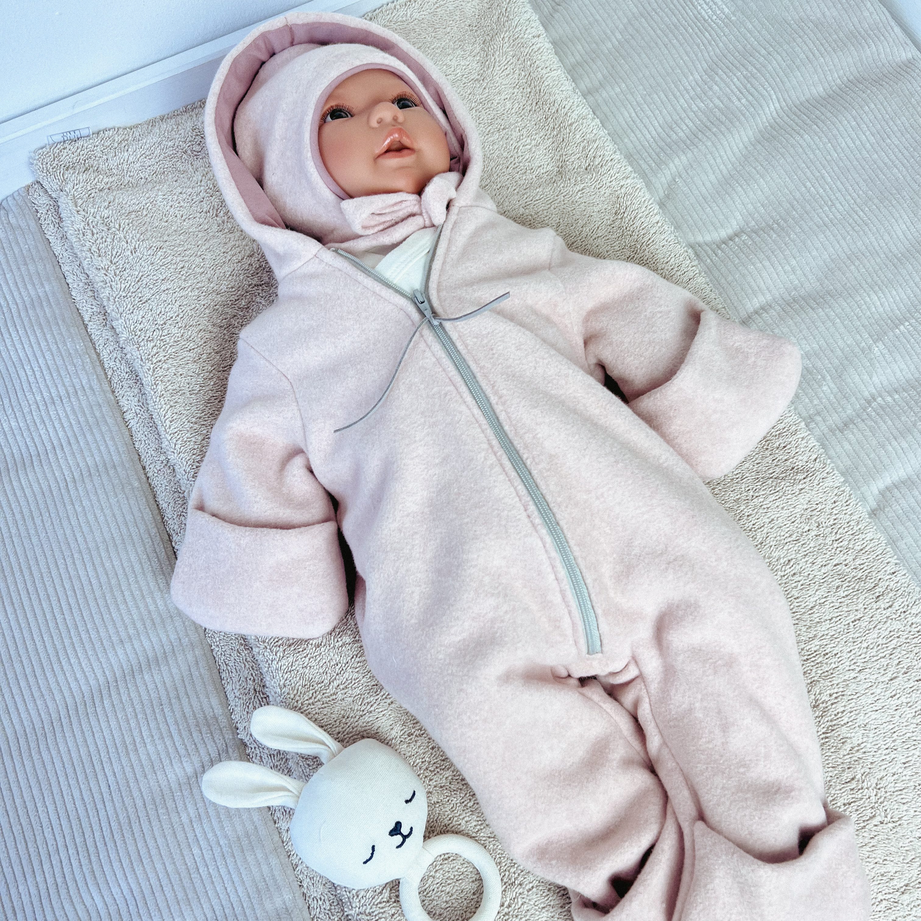 LittleANTunique Fleeceoverall Bio Baumwoll Fleeceoverall rosa und beige