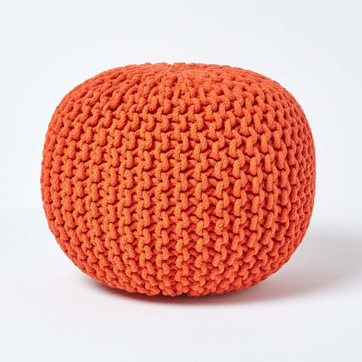 Homescapes Pouf Runder Strickpouf 100% Baumwolle, orange