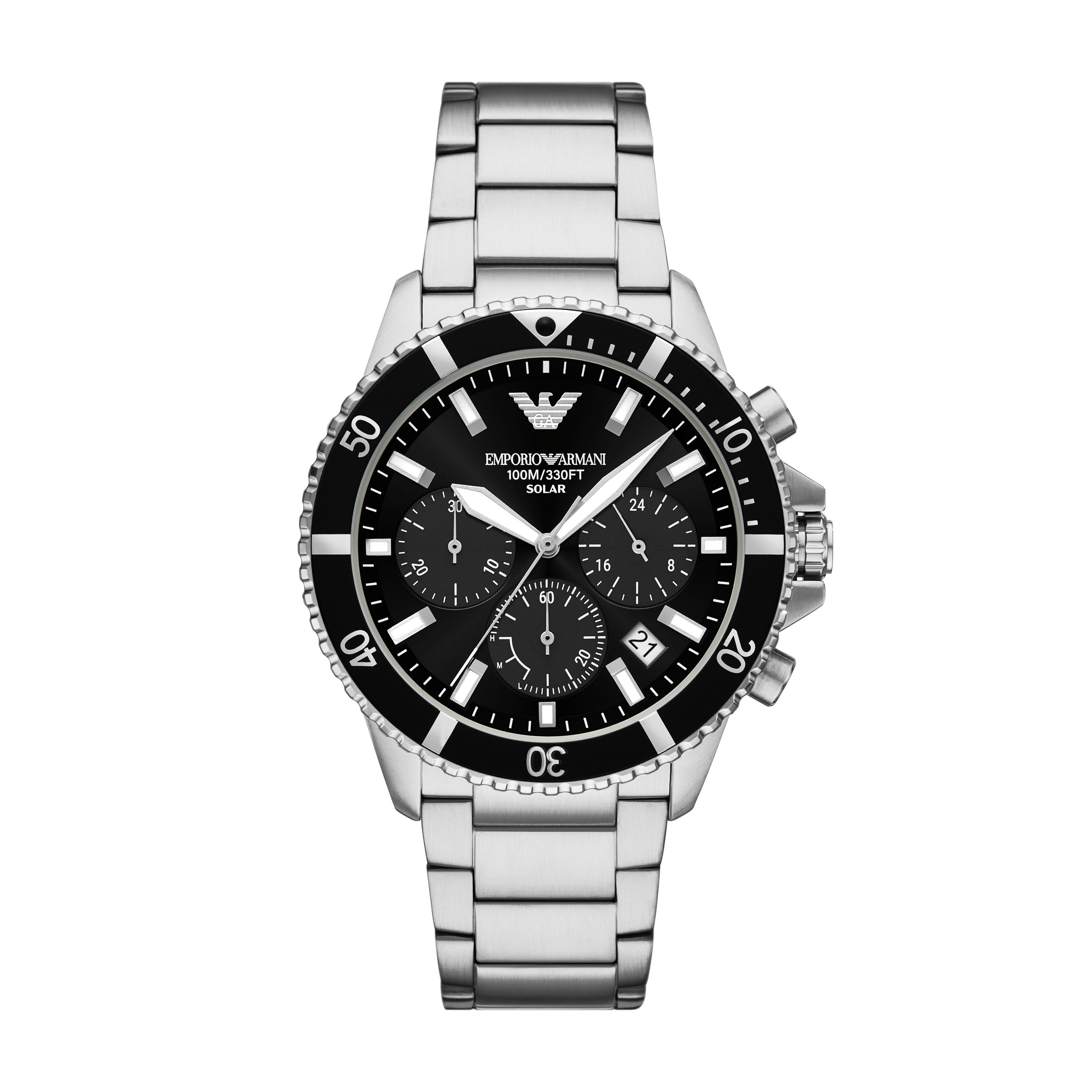 Emporio Armani Chronograph WORLD EXPLORER AR11739, Armbanduhr, Solar, Herrenuhr, Edelstahlarmband, analog, Tag