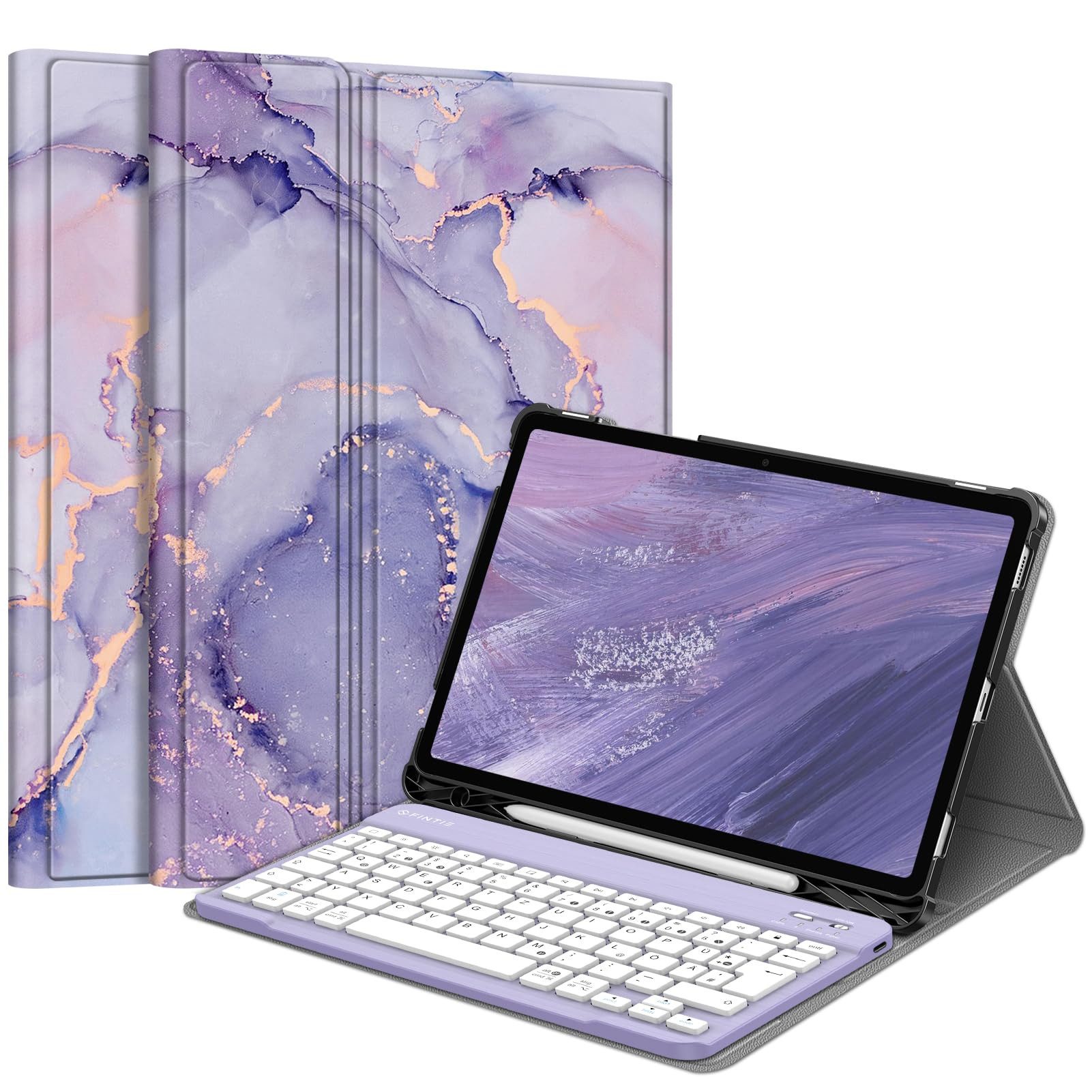 Fintie Tablet-Hülle + Tastatur für Samsung Galaxy Tab S10 Lite/S10 FE/S9 FE 10.9" & S9 11", Keyboard Cover mit Magnetisch Abnehmbarer Deutscher Bluetooth Tastatur