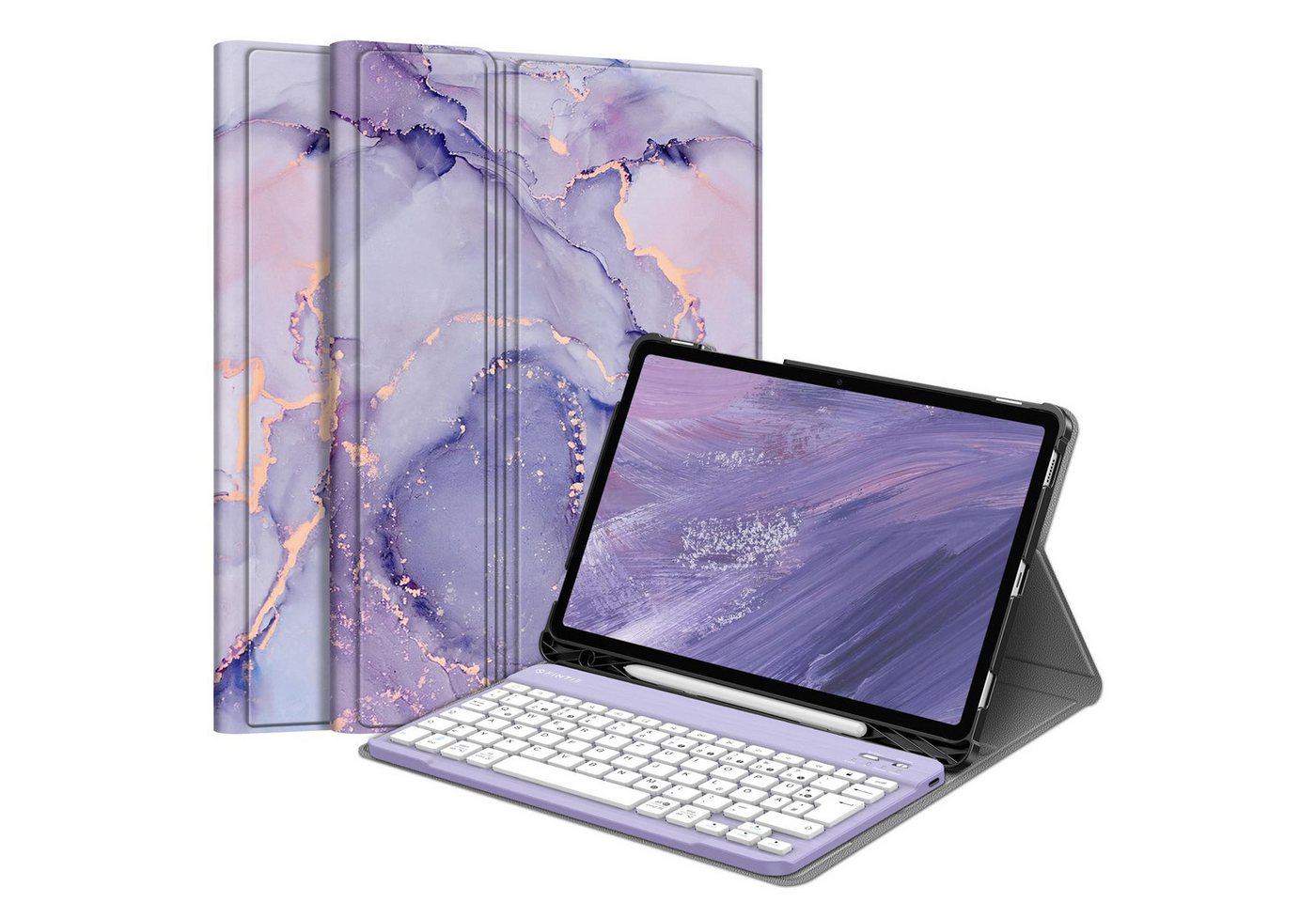 Fintie Tablet-Hülle + Tastatur für Samsung Galaxy Tab S10 Lite/S10 FE/S9 FE 10.9" & S9 11", Keyboard Cover mit Magnetisch Abnehmbarer Deutscher Bluetooth Tastatur