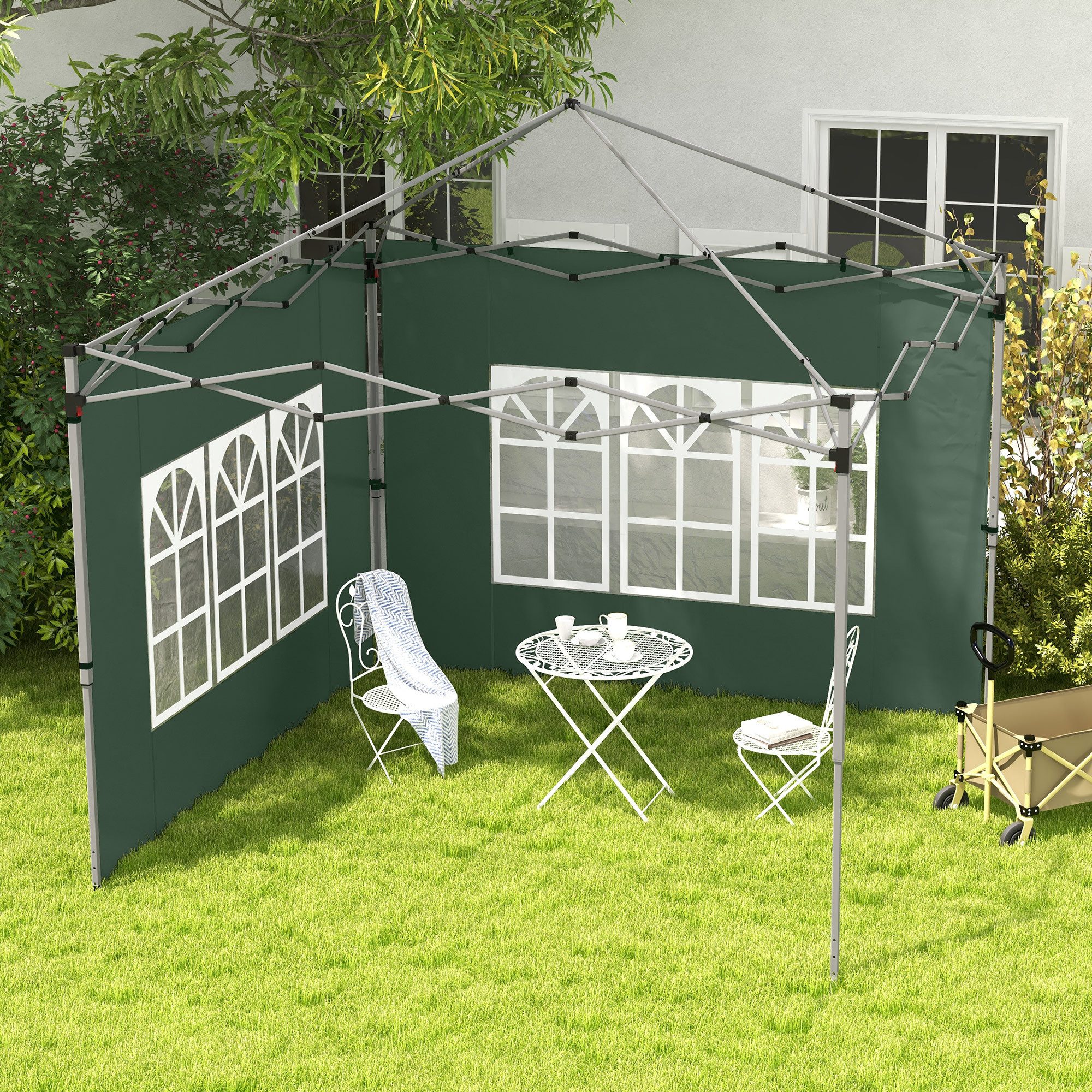 Outsunny Pavillonseitenteil Seitenwand Fenster wasserdicht Oxfordstoff Wind- & Sichtschutz, 295x195 cm, für Faltpavillon in 300x300 cm oder 300x400 cm) Seitenwand, [2-St. Seitenteile für Pavillon, für Partyzelt, Grün
