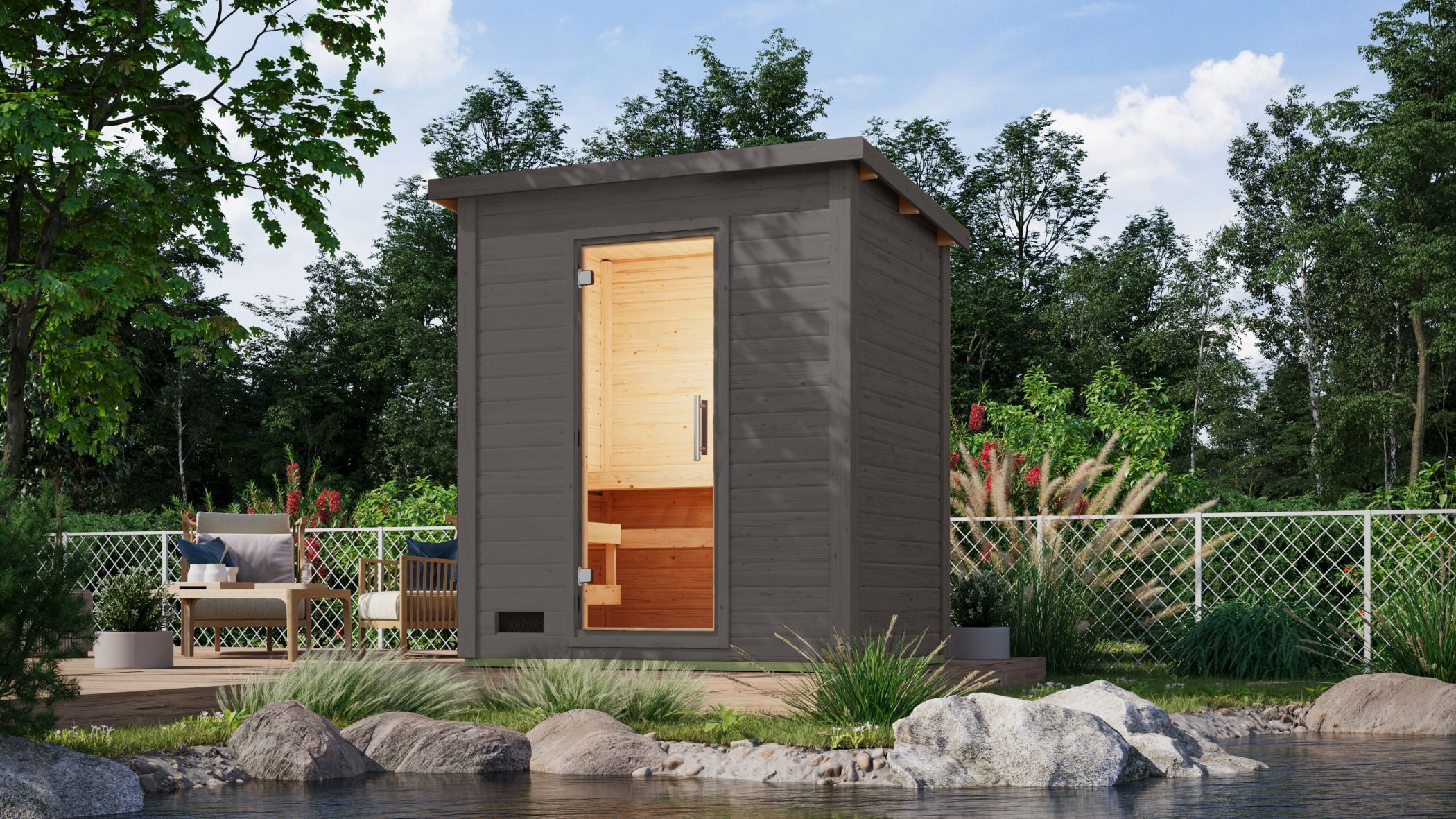 CHILLROI Saunahaus Außensauna Kaapi 2 Gartensauna, Außensauna, 38 mm, nordische Fichte