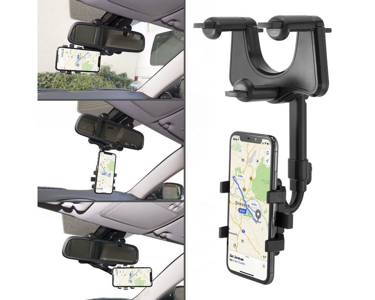 MidGard Smartphone-Halterung Handy Autohalterung für KFZ-Rückspiegel Spiegelhalterung f. Smartphone, (bis 7.2 Zoll)