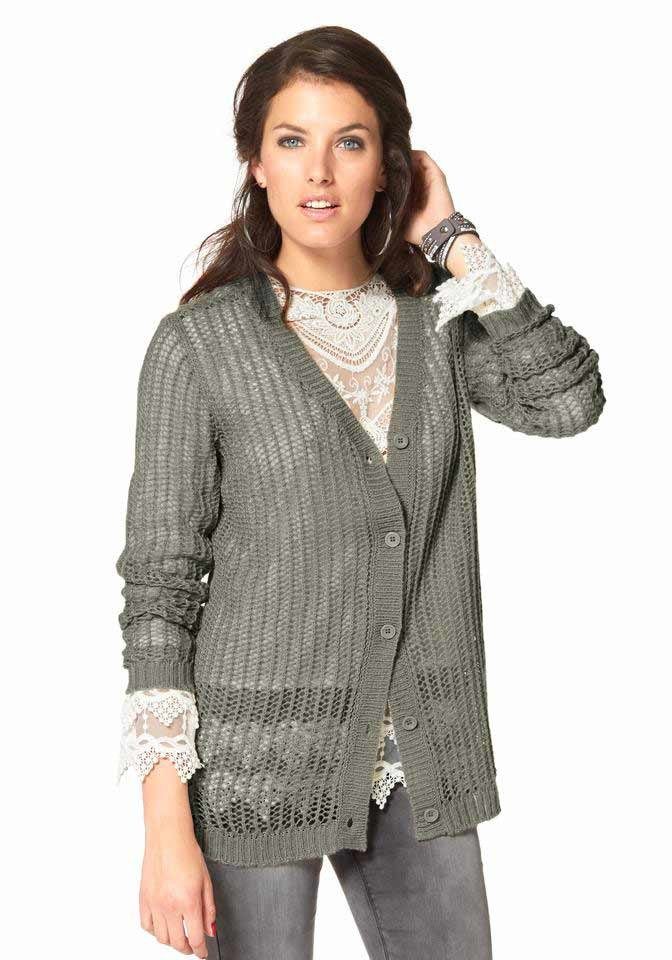 Aniston Strickjacke BAUR by Aniston Strickjacke, grau Damen