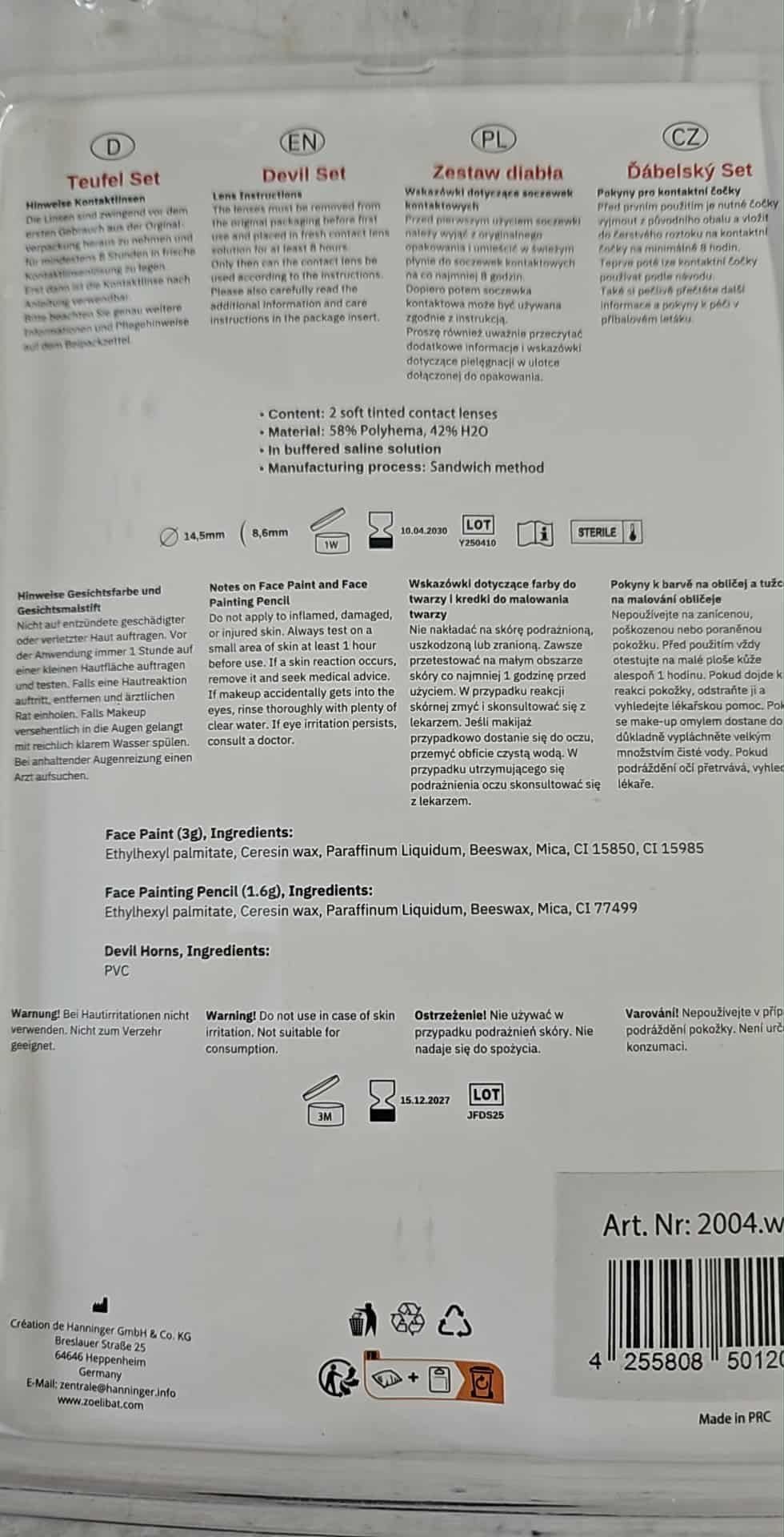 Zoelibat Teufel-Kostüm Teufel Set mit Kontaktlinsen Teufel Hörner Gesichtsfarbe & Zahnschwarz, 4-Tlg Teufel Set