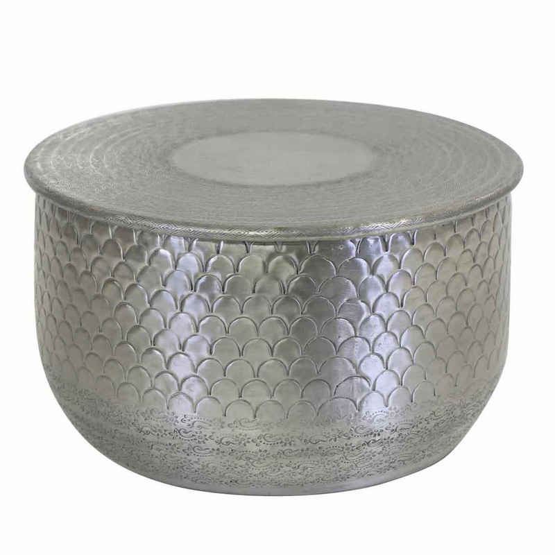 Casa Moro Couchtisch Orientalischer Beistelltisch Alava Silber rund (Einzeln in den Größen M, L, XL oder im Set, Metall Couchtisch Luxus Sofatisch Kaffeetisch), Kunsthandwerk mit Hammerschlag verziert