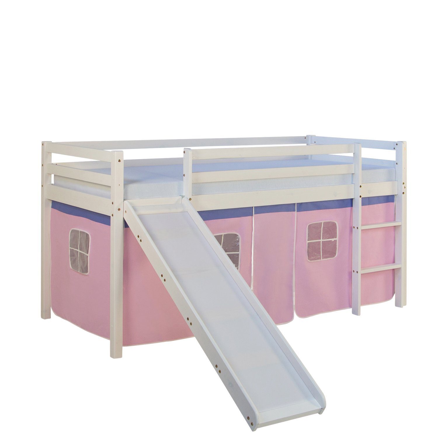 Homestyle4u Hochbett 90x200 mit Vorhang Lattenrost Matratze Rutsche in Weiß günstig online kaufen