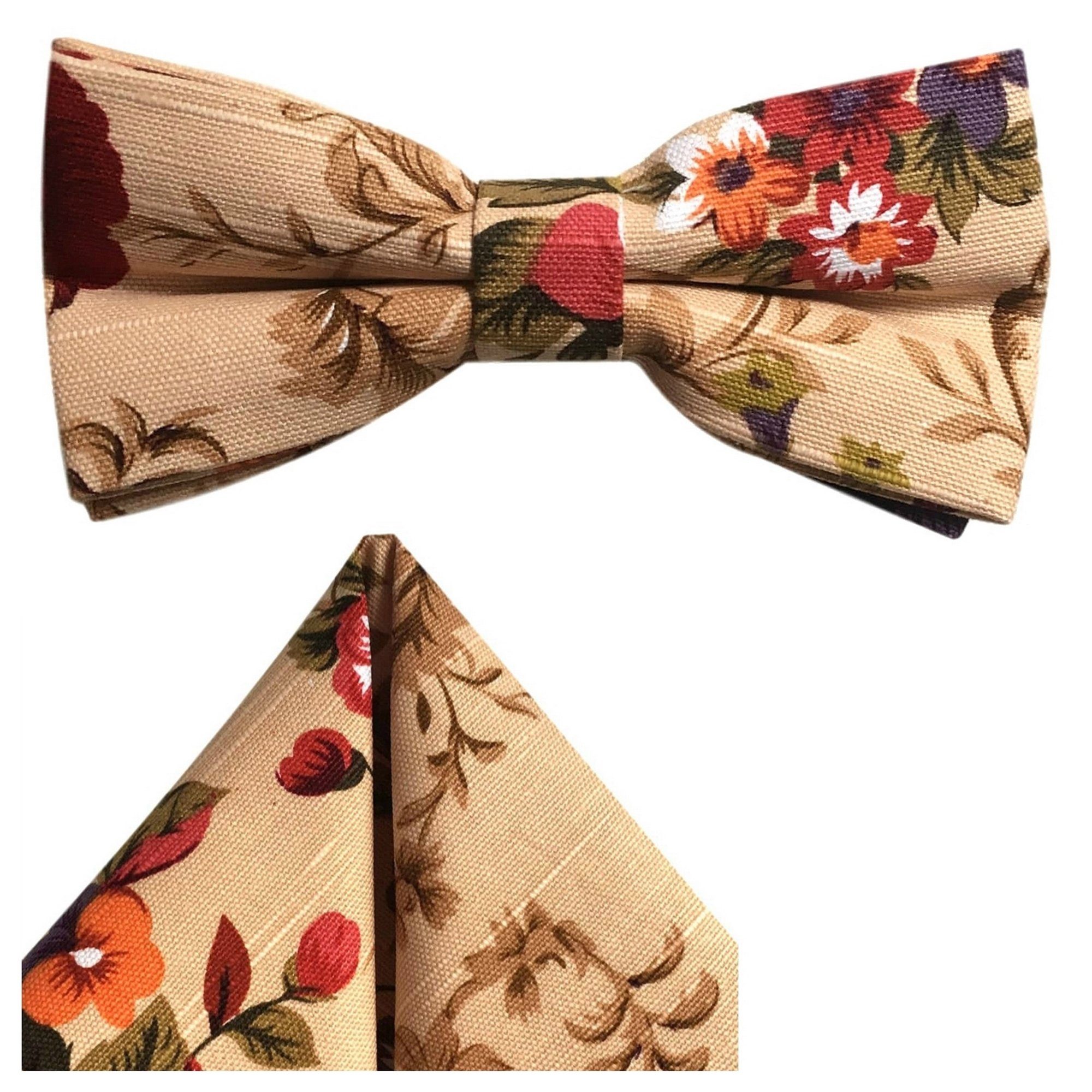 GASSANI Fliege Leinen-Fliege Bunt) z. Hochzeit Geblümt, (Set, Violett Orange Retro Rosen, Floral, Bordeaux-Rot Blumen, Hell-Braun Oliv-Grün Anzug Weinrot Herren-Schleife Vor-Gebunden Beige 2-St., mit Vintage Salbeigrün Natur Fliegenset, Creme Hochzeitsfliege, Ecru Einstecktuch, Verstellbar