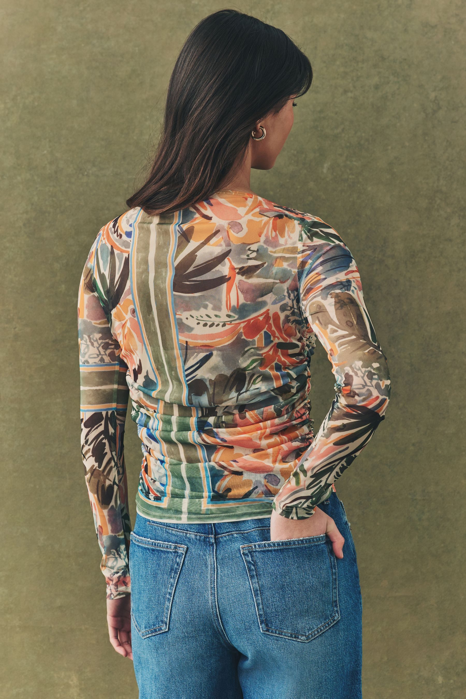 Next Langarmshirt Kew Collection Langarmoberteil mit Mesh und Print (1-tlg) günstig online kaufen