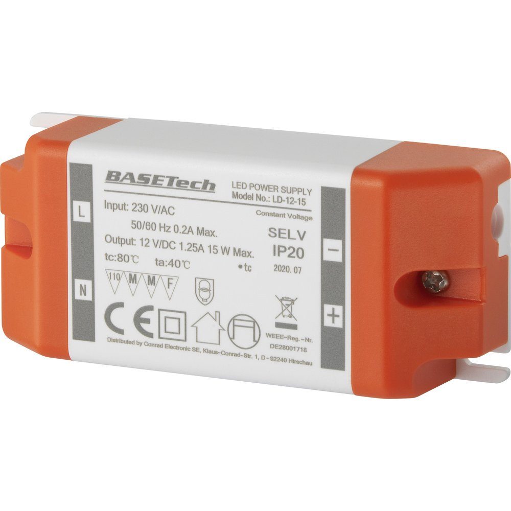 Basetech LD-12-15 LED-Trafo Konstantspannung 15 W 1.25 A Möbelzulass LED Trafo