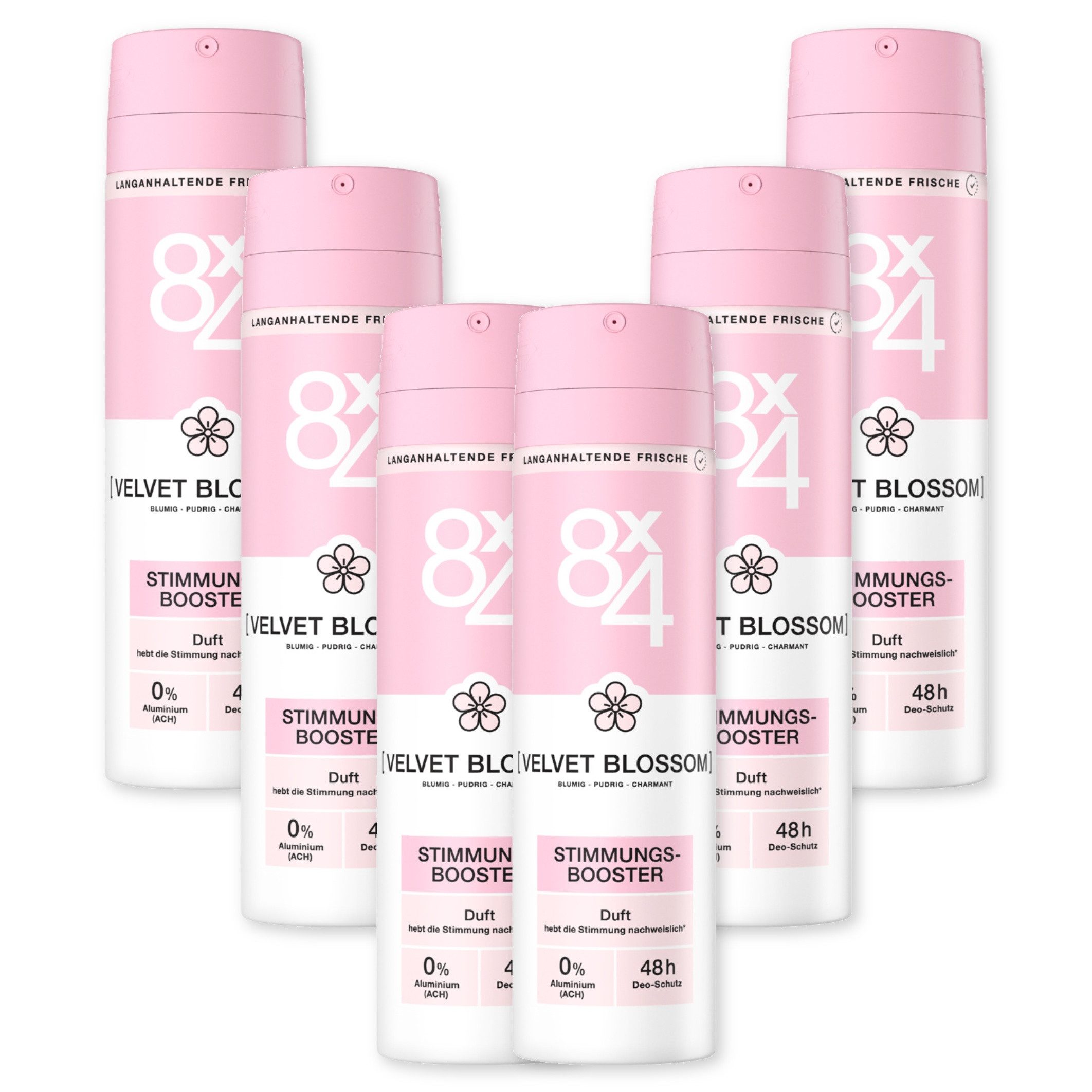 8x4 Deo-Spray 8x4 Deo Spray Velvet Blossom 6x150ml, 6-tlg., 48H Non-Stop Trockenschutz