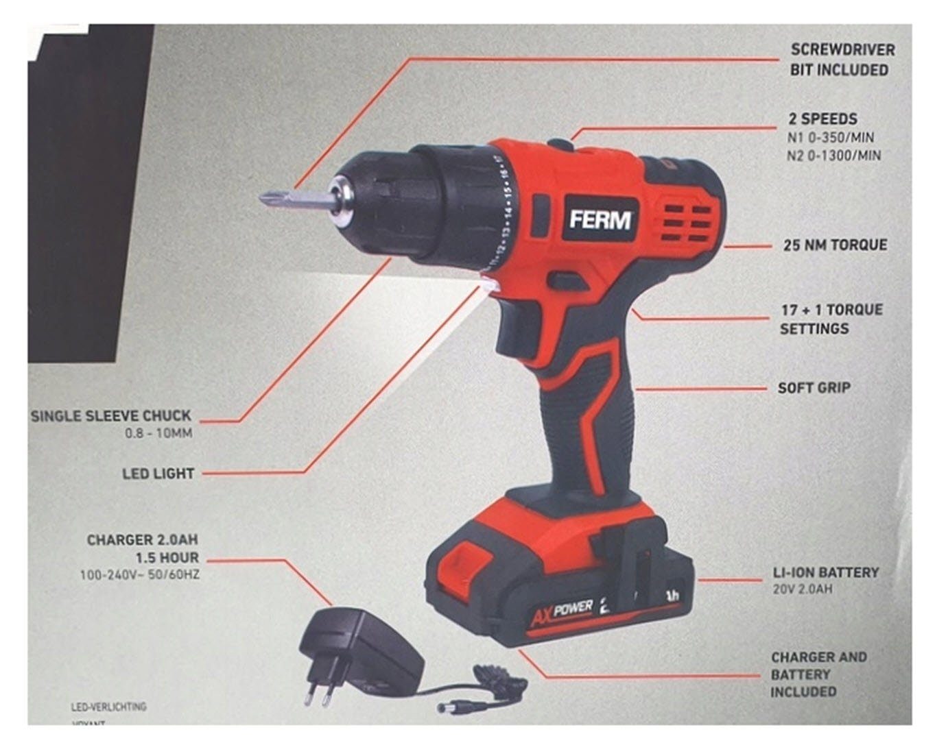 Ferm Akku-Bohrmaschine Akkuschrauber 20 V mit günstig online kaufen