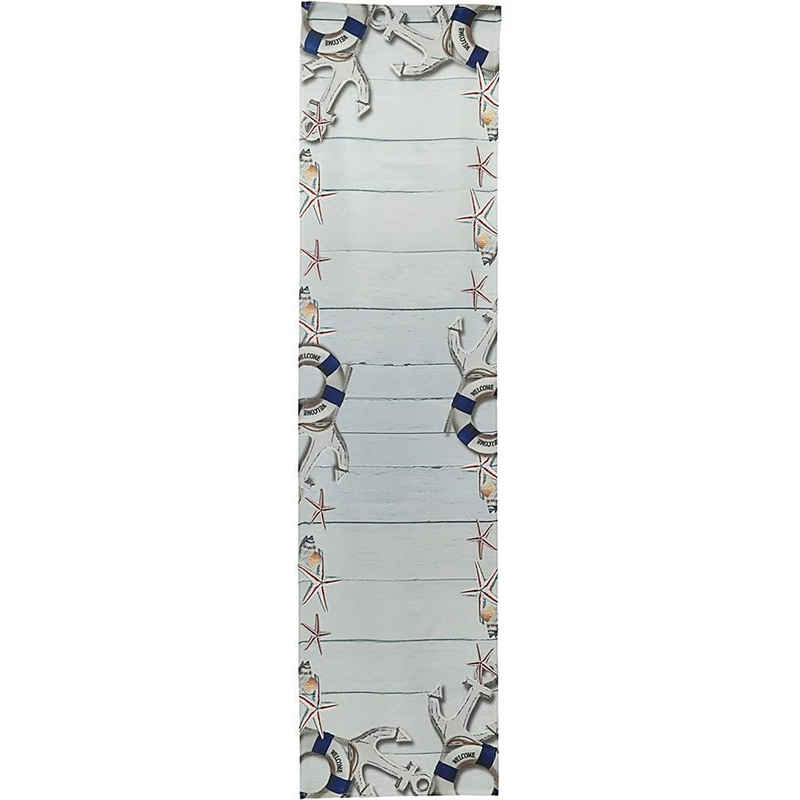 CEPEWA Tischläufer Maritim, Weiß Blau 40 x 160 cm Polyester Tischdecke