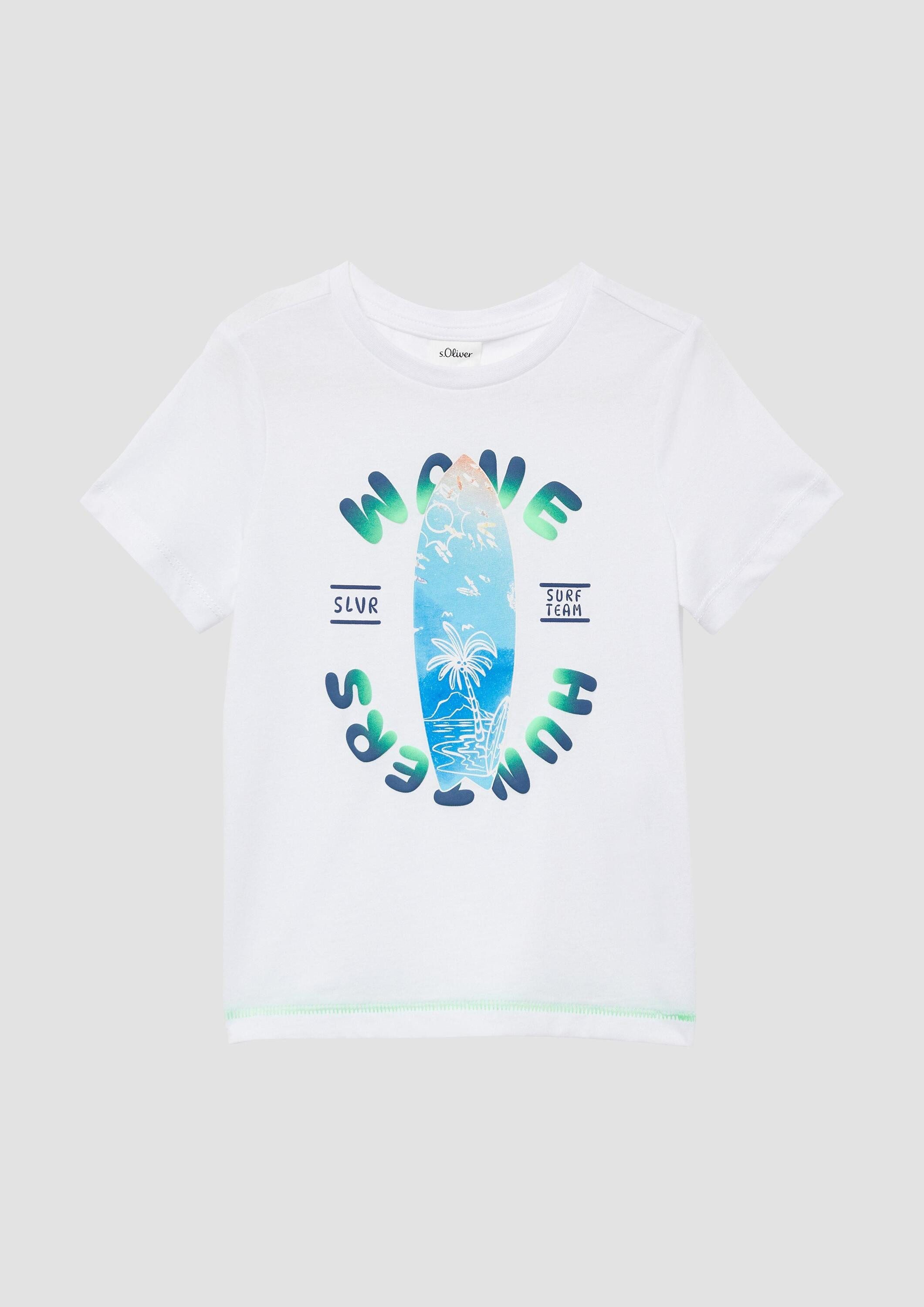 s.Oliver Kurzarmshirt T-Shirt T-Shirt aus Baumwolle mit gummiertem Frontprint