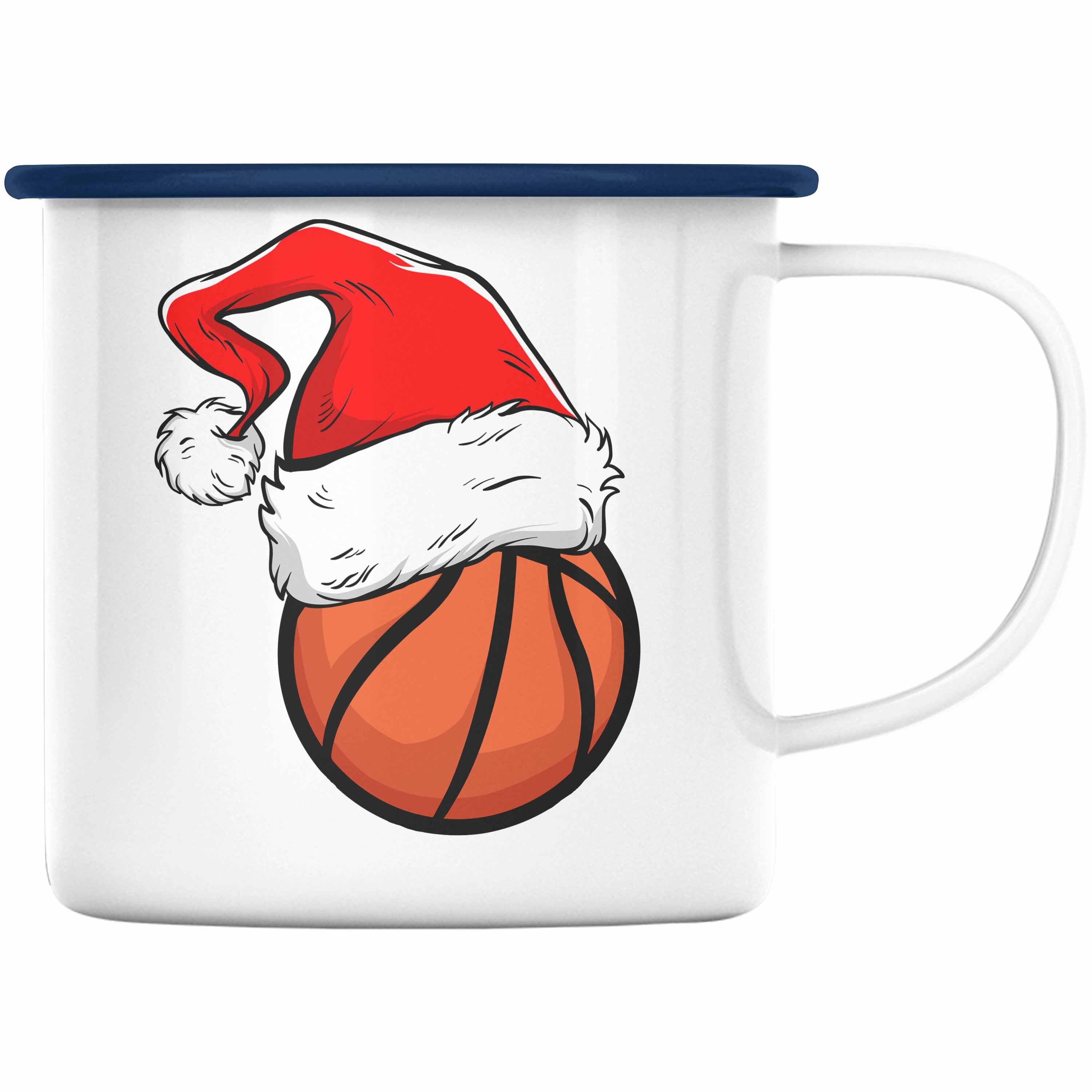 Trendation Thermotasse Trendation - Basketball Weihnachten Emaille Tasse Geschenk Basketballspieler Geschenkidee Blau | Teetassen