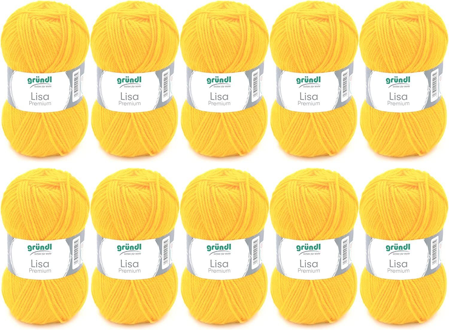 Gründl Wolle Lisa Premium Uni im 10x50g Wollpaket zum Handarbeiten Häkelwolle, (Wolle zum Stricken, Häkeln, Handarbeiten, Handstrickgarn), weich und pflegeleicht, ohne Schurwolle