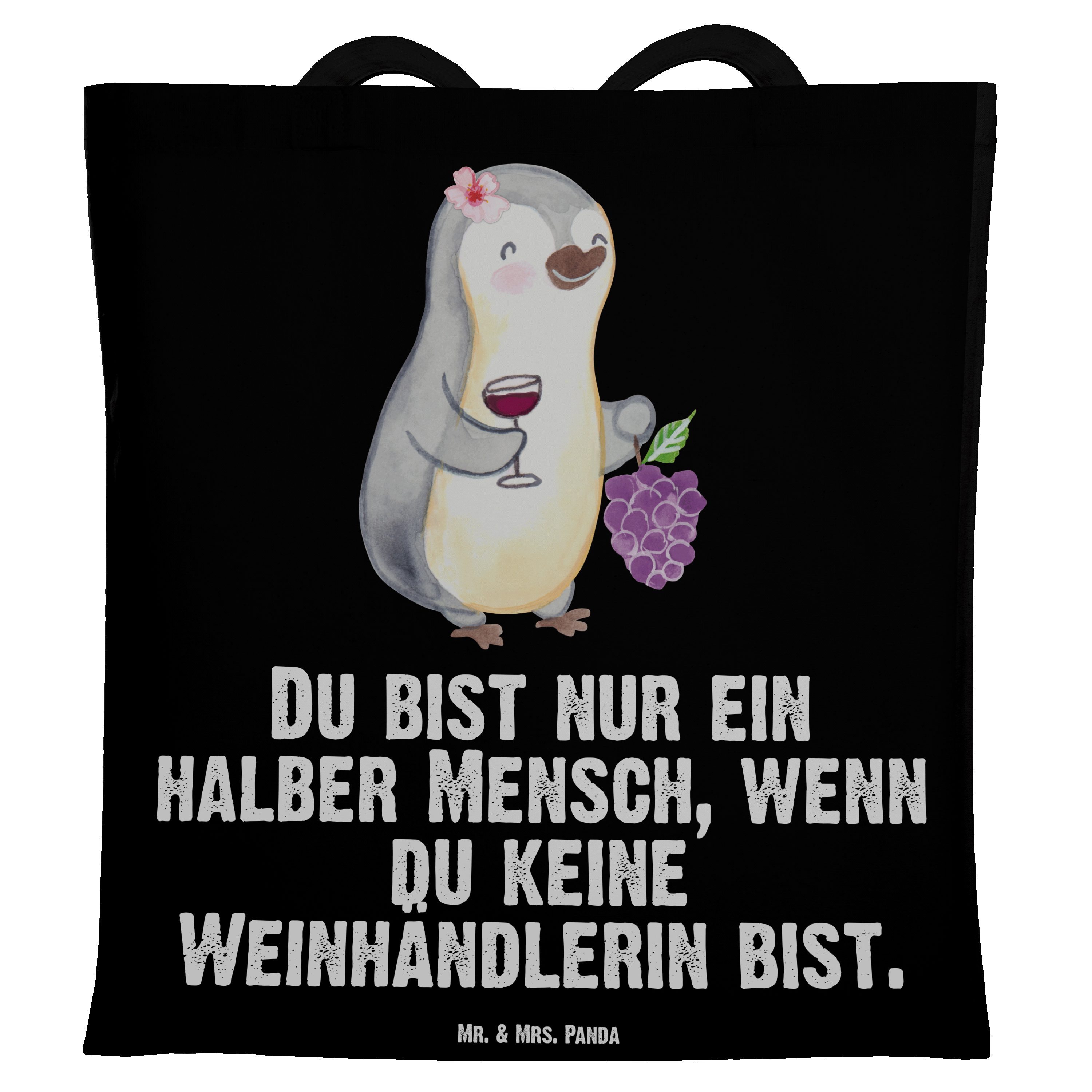 Mr. & Mrs. Panda Tragetasche (1-tlg) - mit Beut Schwarz Weinhändlerin Geschenk, Stoffbeutel, Herz - Beruf