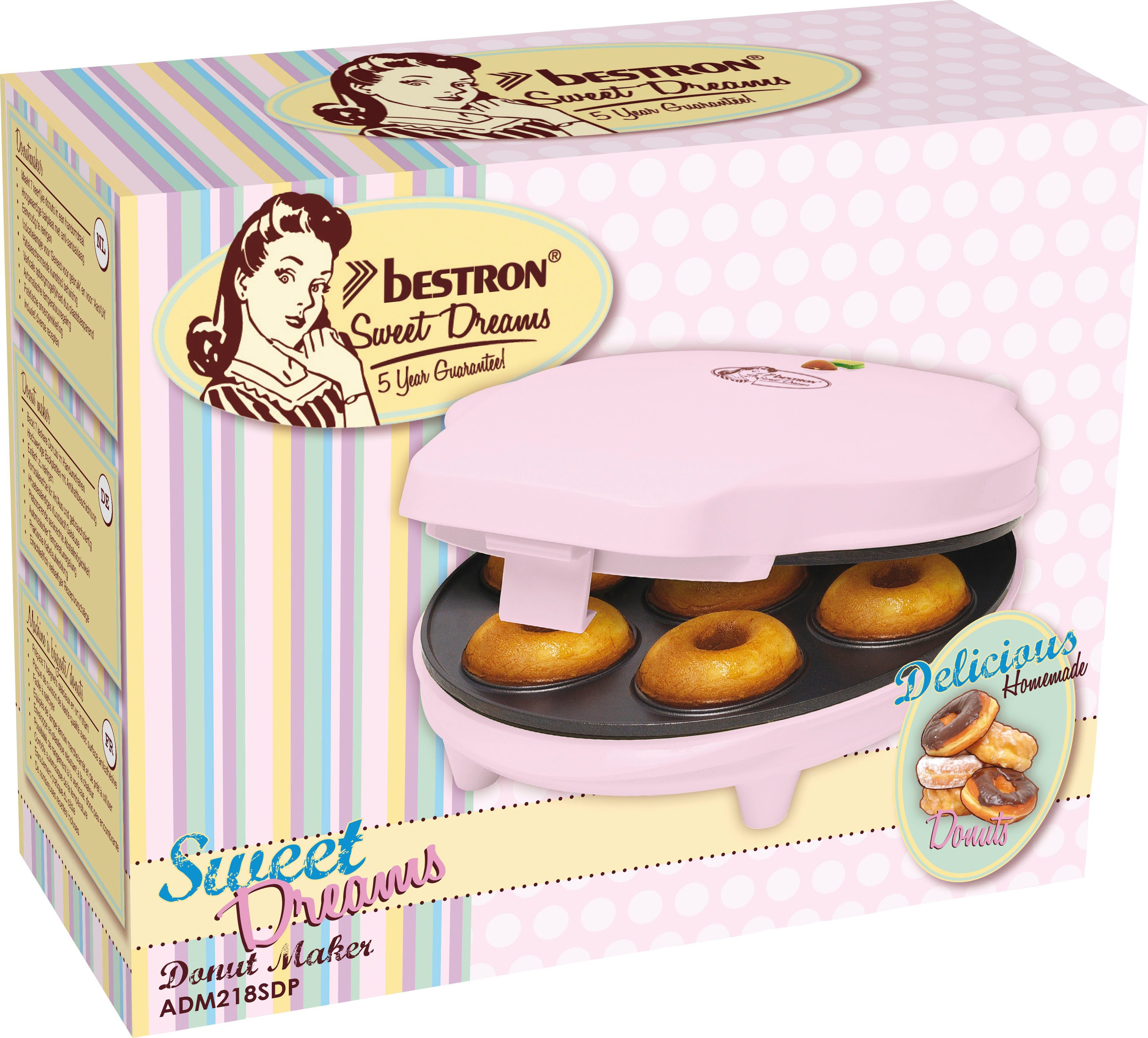 Donut-Maker bestron Antihaftbeschichtung, Waffeleisen Dreams, ADM218SDP, 700 Retro W, im Design, Rosa Sweet