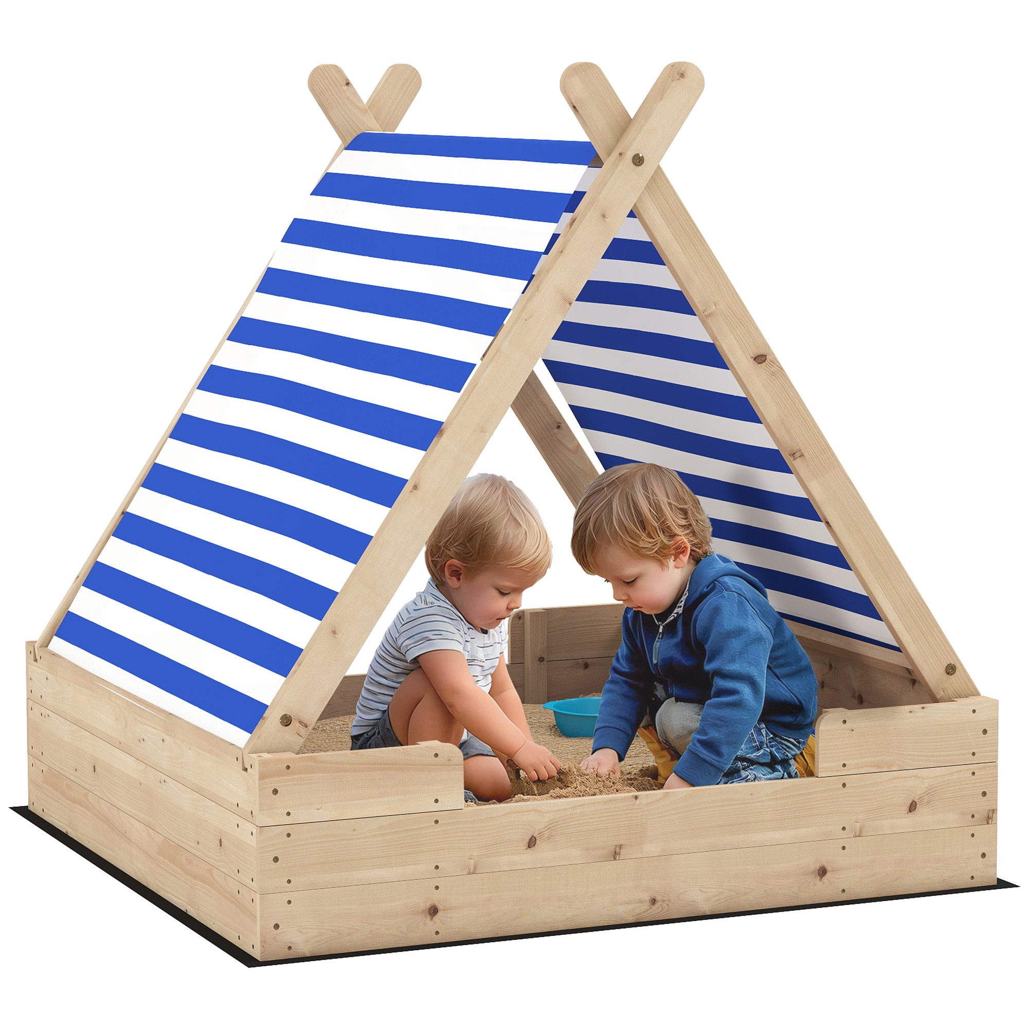 AIYAPLAY Sandkasten Sandkiste für Kinder, (mit wetterfestem Zeltdach, 1-tlg., für 3 Kinder im Alter von 3-6 Jahren), 120 x 120 x 126,5 cm, Tannenholz
