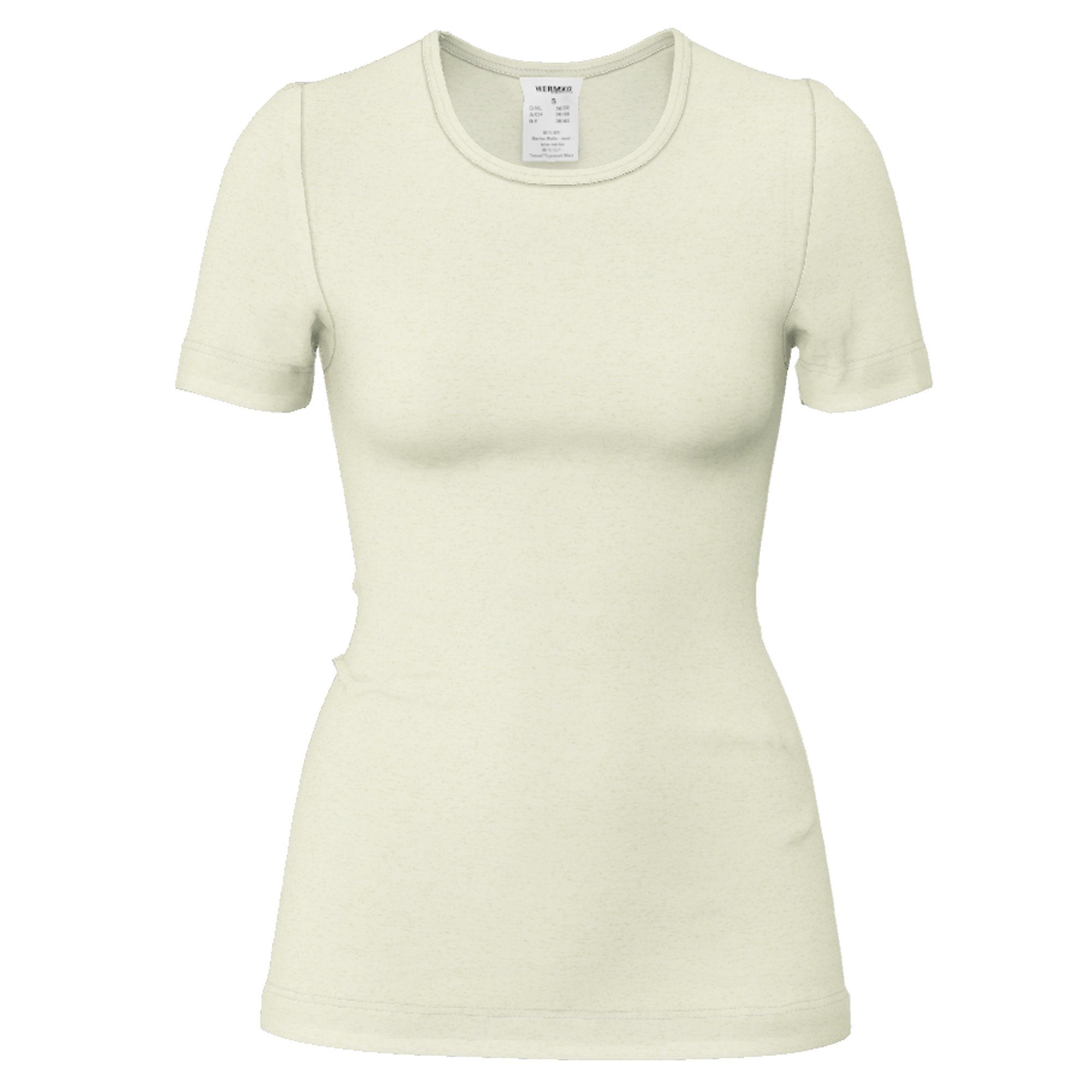 HERMKO Unterhemd 40800 Damen kurzarm Unterhemd mit Rundhals-Ausschnitt aus Wolle/Tencel natur