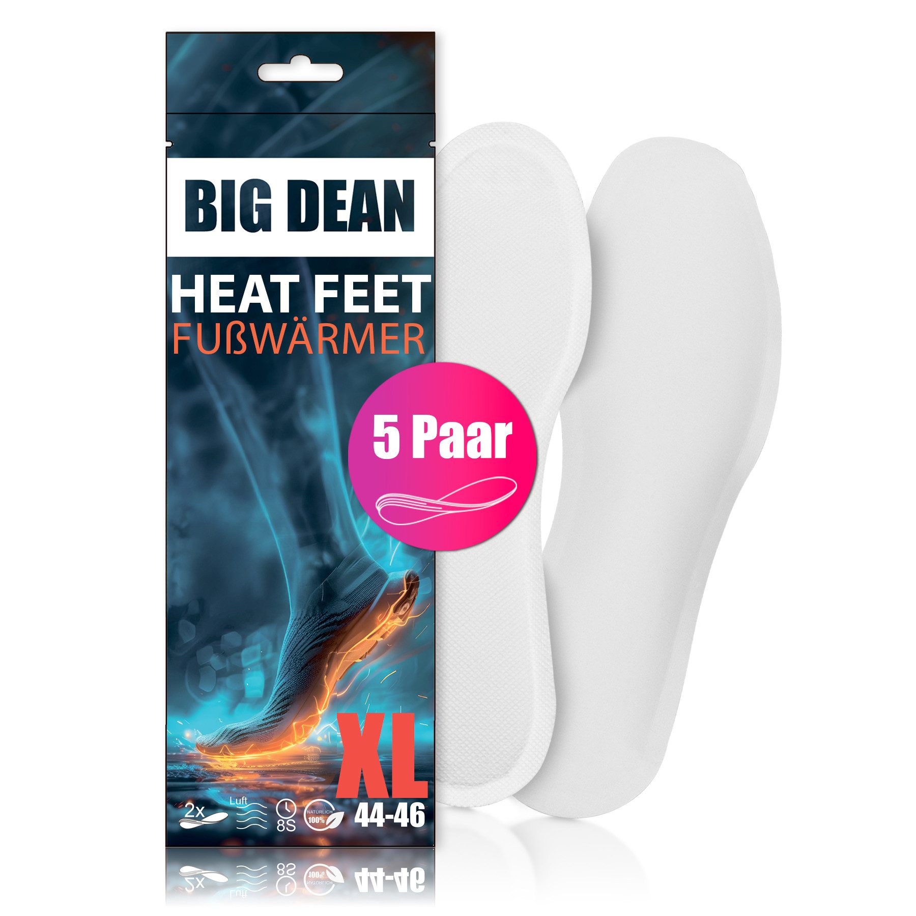 BigDean Thermosohlen 5 Paar Fußwärmer Sohlenwärmer für Schuhgröße 44-46 8h Wärme (Set, 5-tlg., 5 Paar), Sohlenwärmer für Schuhgröße 44-46