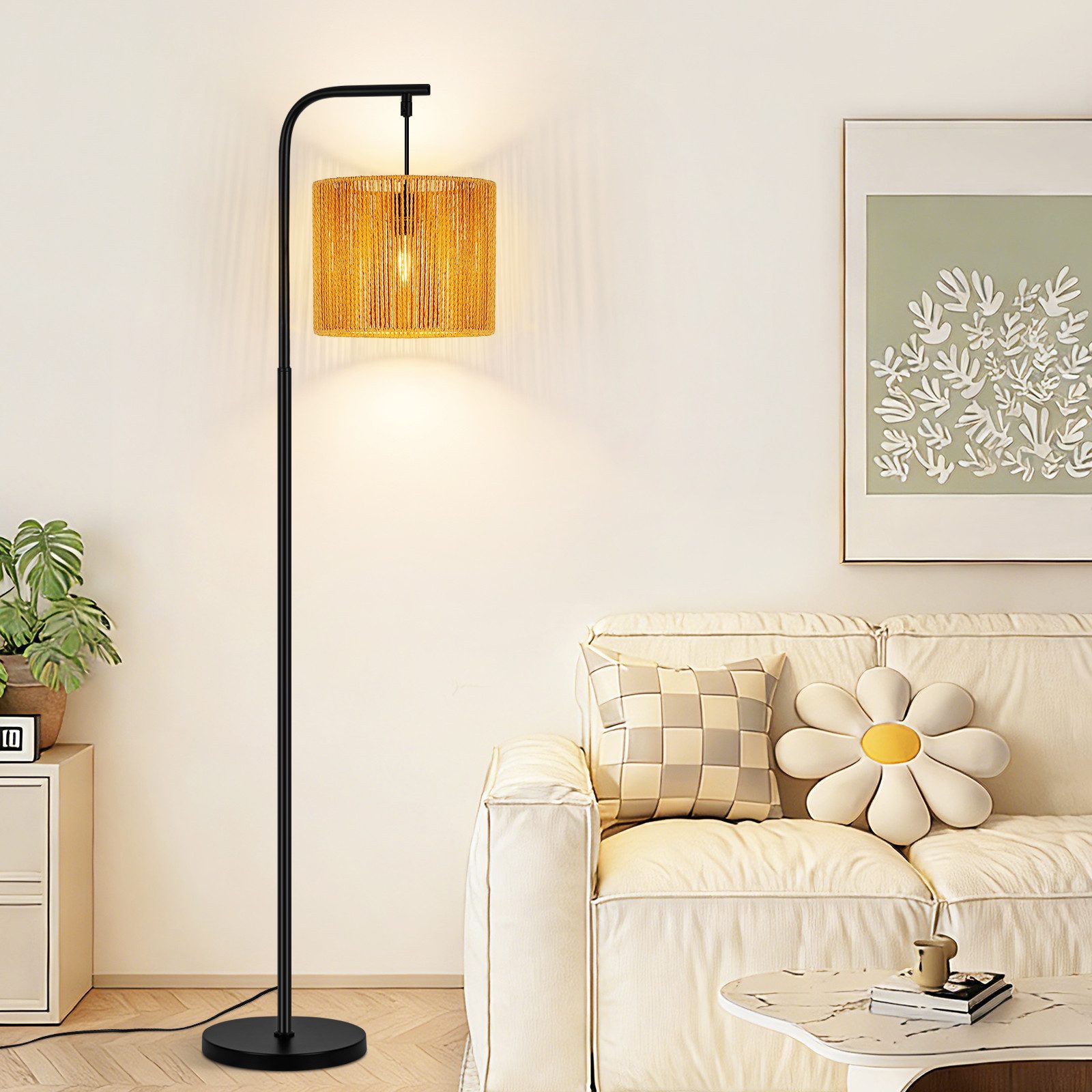 Nettlife Stehlampe Schwarz Vintage Boho Standleuchte Fußschalter 164cm Bogenlampe, ohne Leuchtmittel, Leselampe für Schlafzimmer Terrasse Büro - E27 Fassung