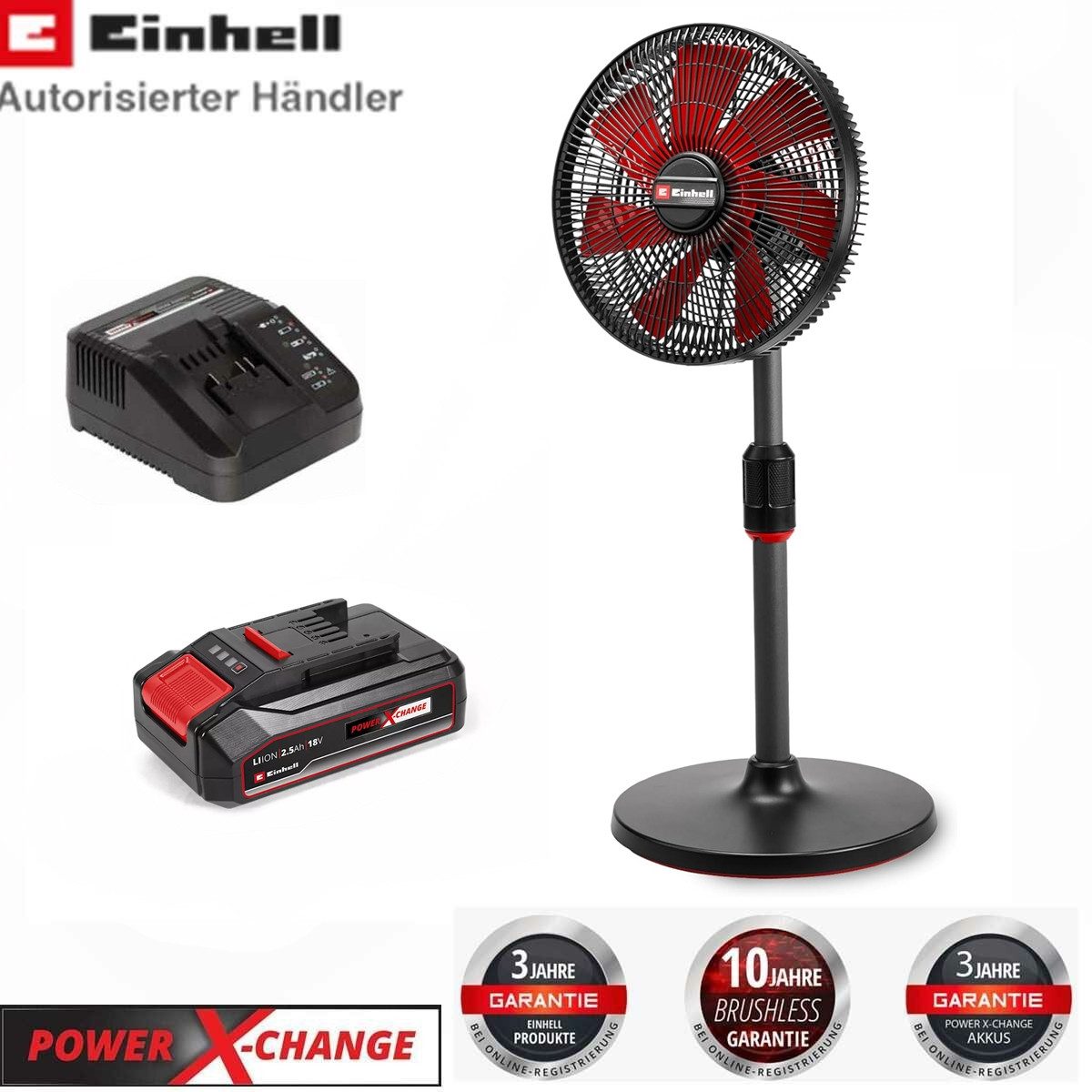 Einhell Akku-Standventilator Akku-Ventilator GE-CF 18/320 P Li-18V + Akku 2,5 Ah, Ladegerät