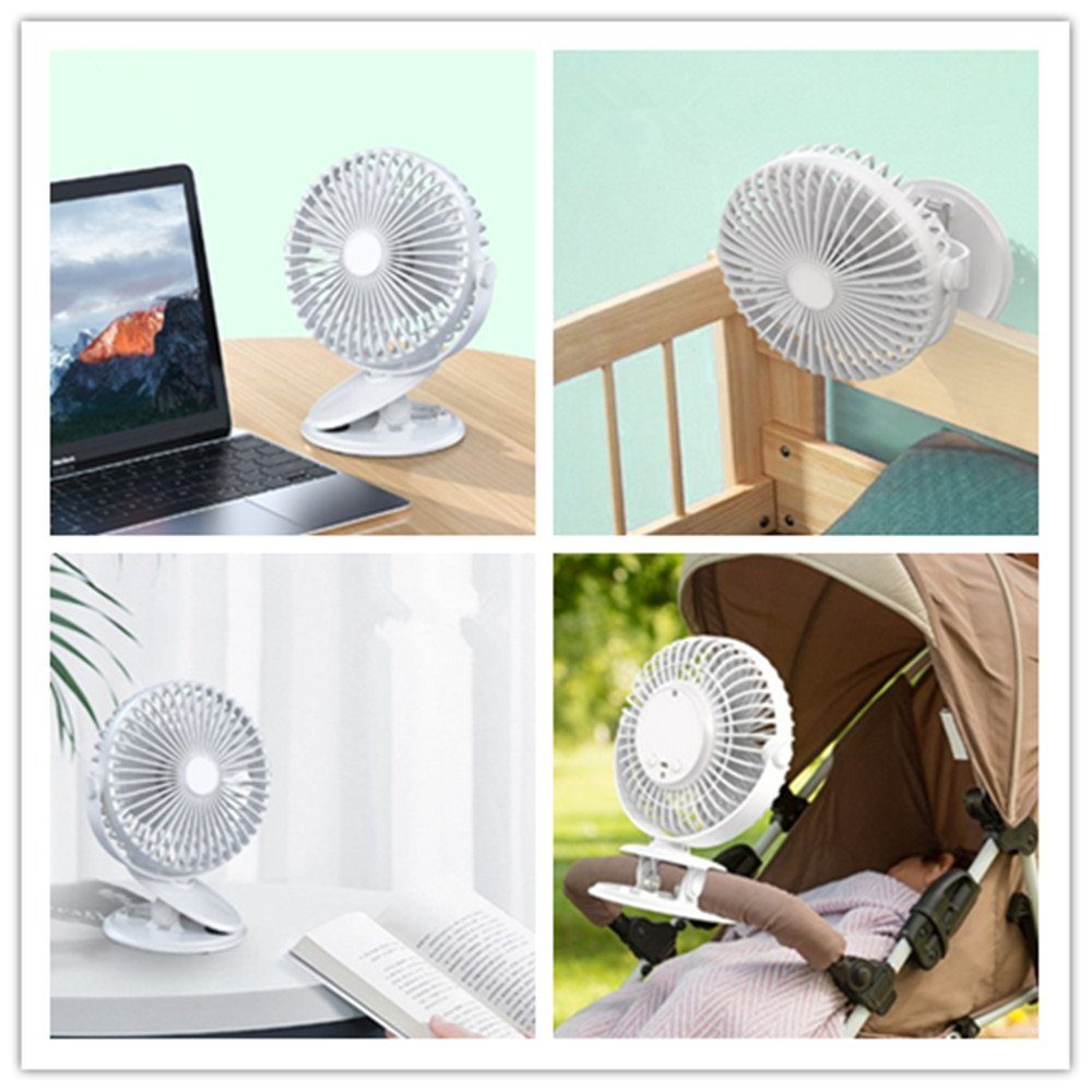 XDeer Mini USB-Ventilator Leise white USB Tischventilator mini Clip Lüfter,5 Geschwindigkeiten Tragbarer Fan,4000mAh Ventilator,360°, Drehung Wiederaufladbarer