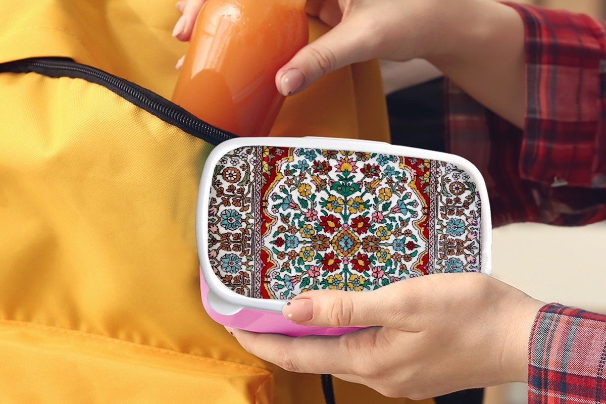 Teppiche Erwachsene, Mädchen, Farben, - Persische - für Kunststoff MuchoWow Snackbox, Brotbox Kunststoff, (2-tlg), Brotdose Muster - rosa Teppiche Kinder, Lunchbox