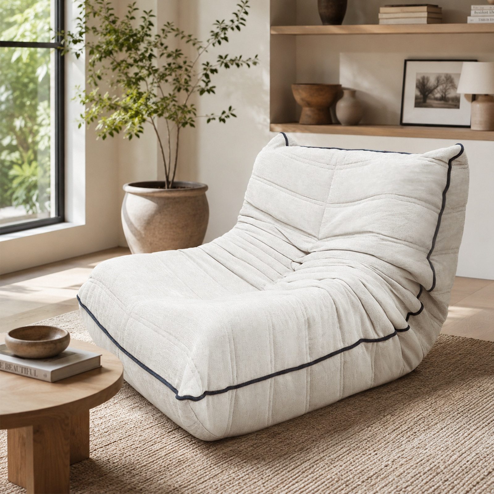 VUZINIC Relaxliege Ergonomisches Fußboden-Liegesofa, montagefrei für Wohn- & Schlafzimmer, 1 Teile, mit Baumwoll-Leinen Bezug, weiß
