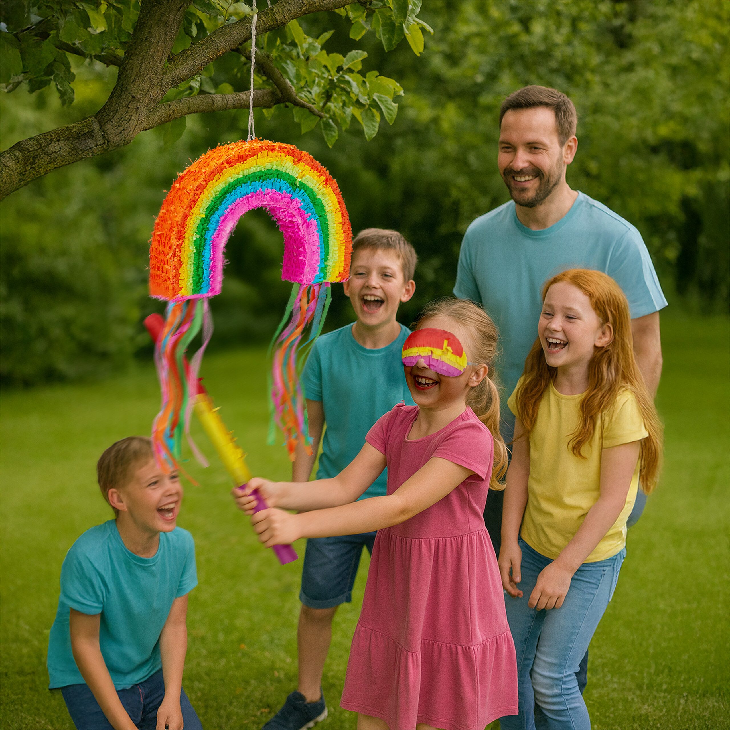 relaxdays Pinata Set Regenbogen mit Stab und Maske