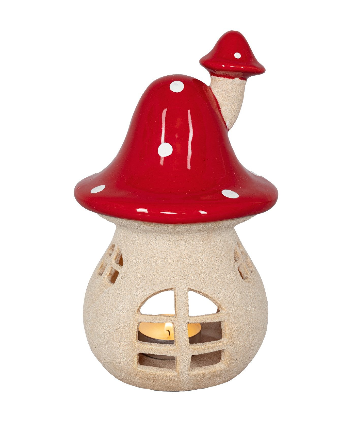 HGD Teelichthalter Fliegenpilz - 20,3 cm - aus Terracotta - für 1 Teelicht, ideal für Fensterbank, Sideboard oder Tisch - für jede Jahreszeit