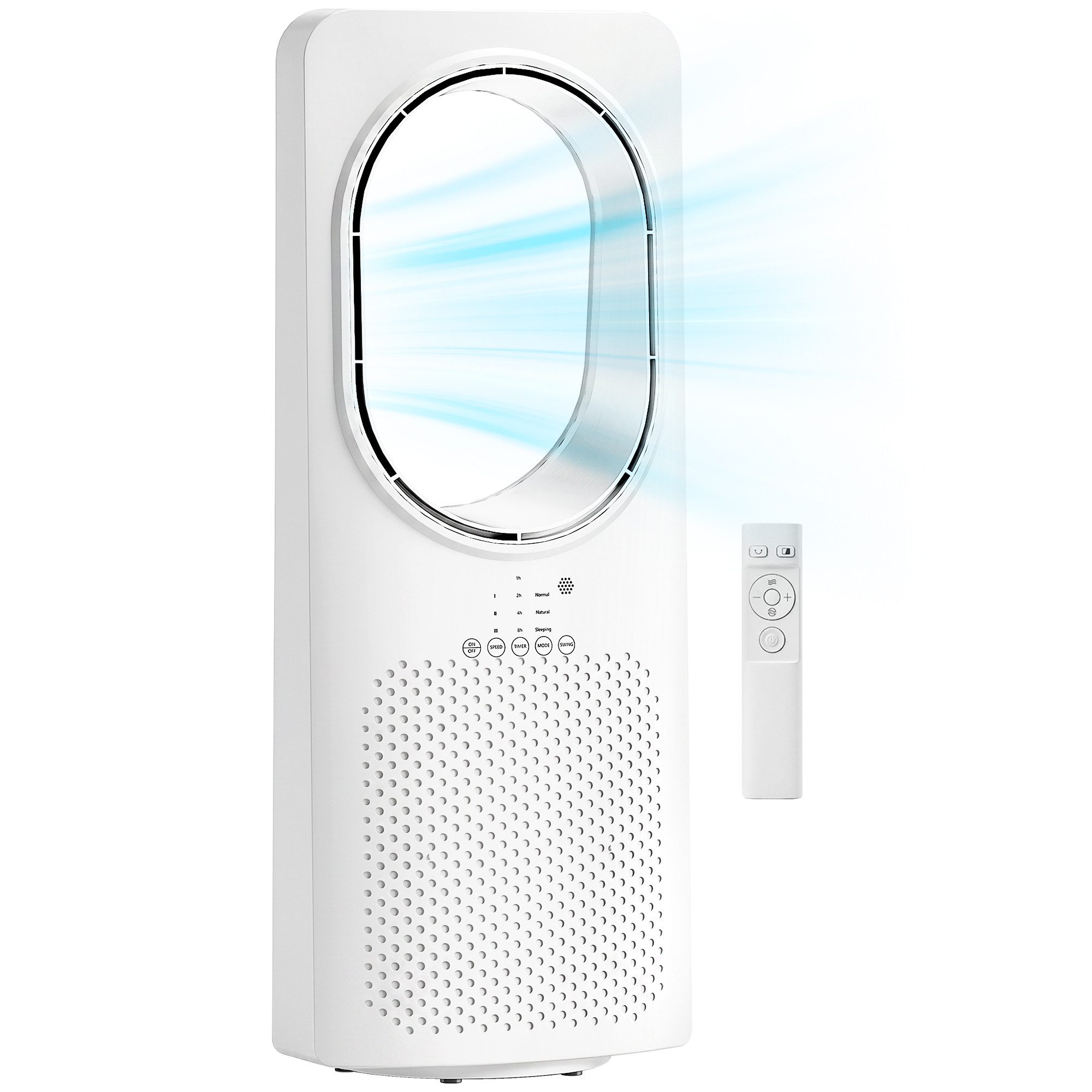 HOMCOM Turmventilator Schlafzimmer Standventilator 36 dB mit 45° Oszillation, Bladeless, 15h Timer, Fernbedienung