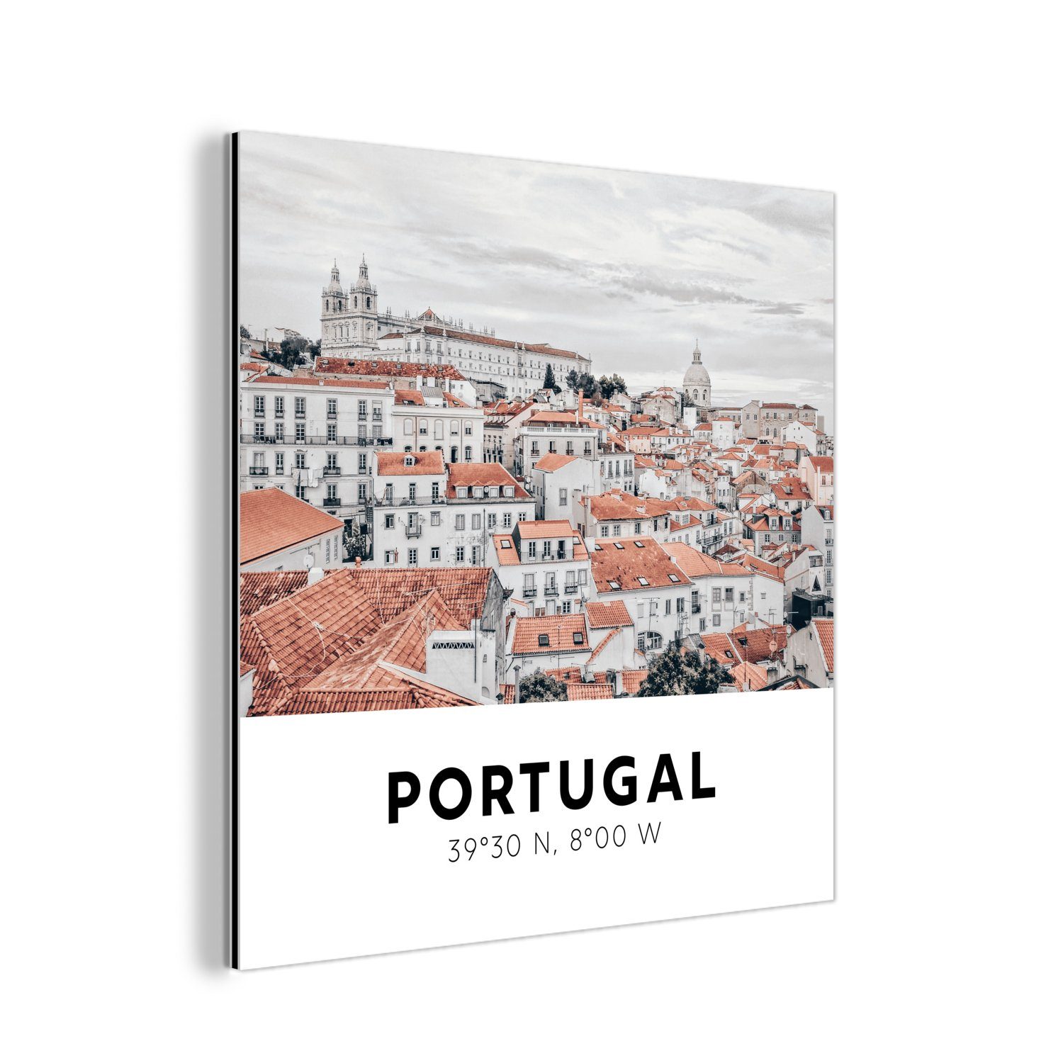 MuchoWow Metallbild Portugal - Lissabon - Häuser, (1 St), Alu-Dibond-Druck, Gemälde aus Metall, Aluminium deko