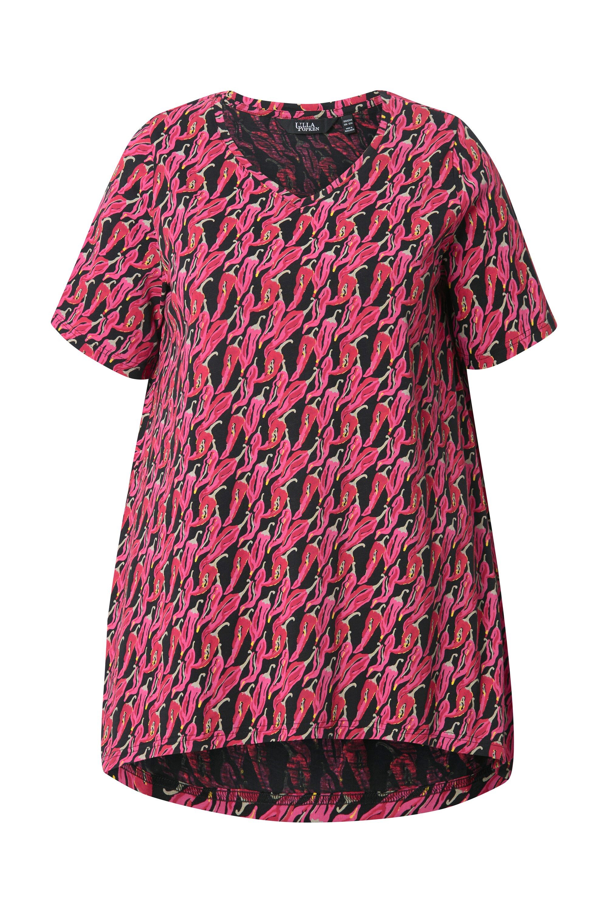 Ulla Popken T-Shirt T-Shirt Zipfelsaum A-Linie V-Ausschnitt Halbarm günstig online kaufen