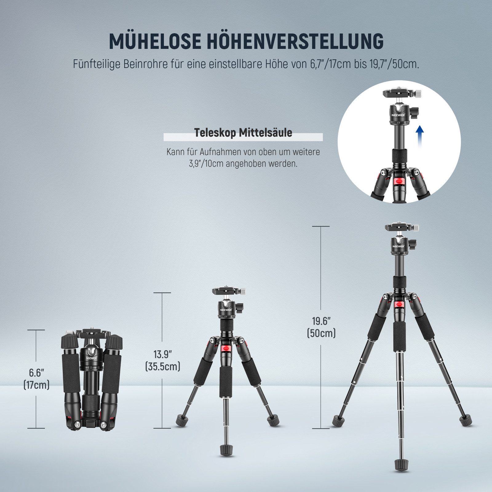 Neewer TP-AAM521 50cm Mini Tischstativ mit 360° Kugelkopf für DSLR Kameras Dreibeinstativ (Desktop Reisestativ mit 1/4" Arca Type QR Plate max Belastung 5kg) – Bild 3 von 5