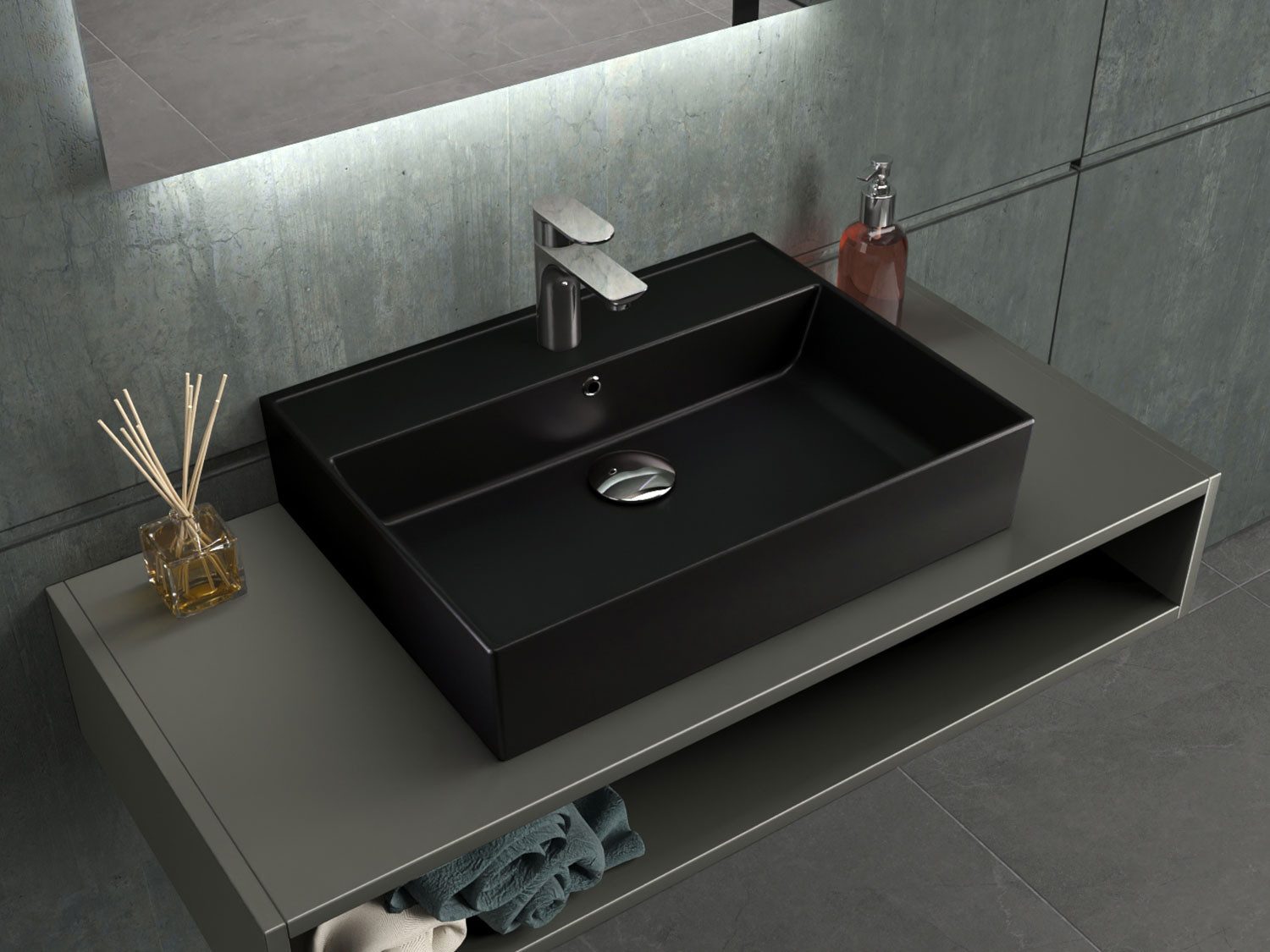 Aqua Bagno Waschbecken Waschtisch eckig schwarz matt 60 cm Keramik modern