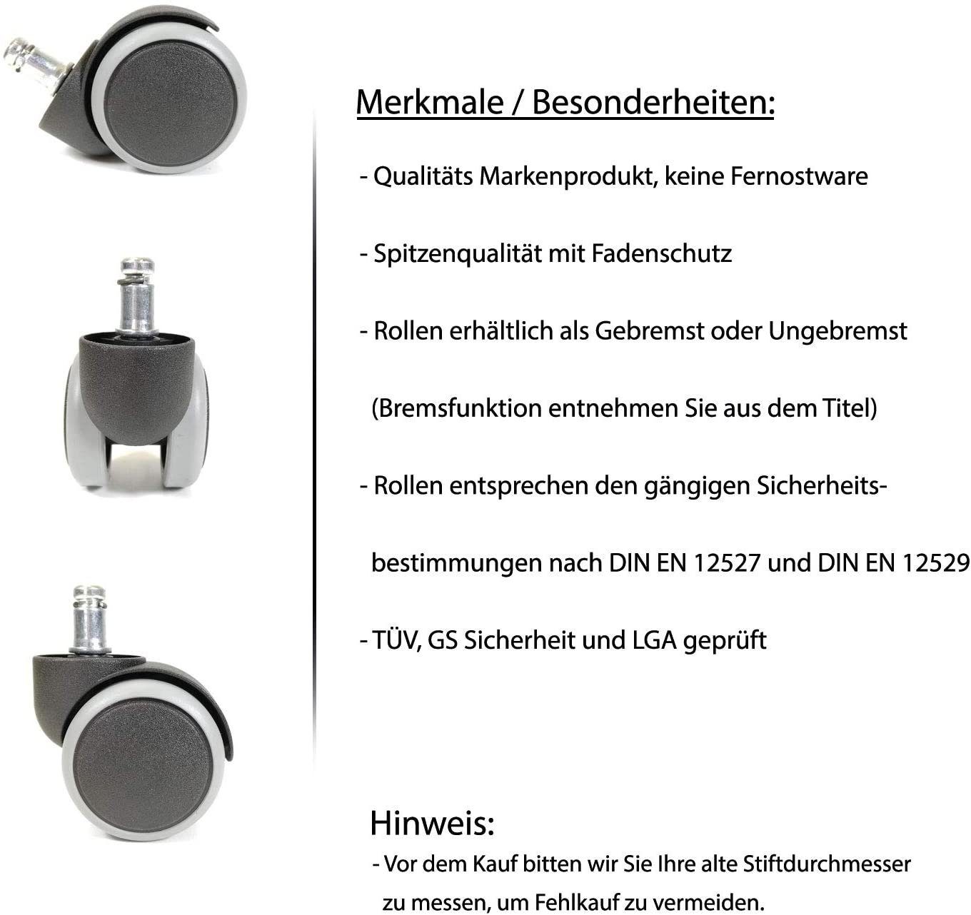 10x32 Bürostuhl Range Stift Kunststoff OfficeWorld Bürostuhlrollen Schwarz Mm Set, Hartboden, 5er