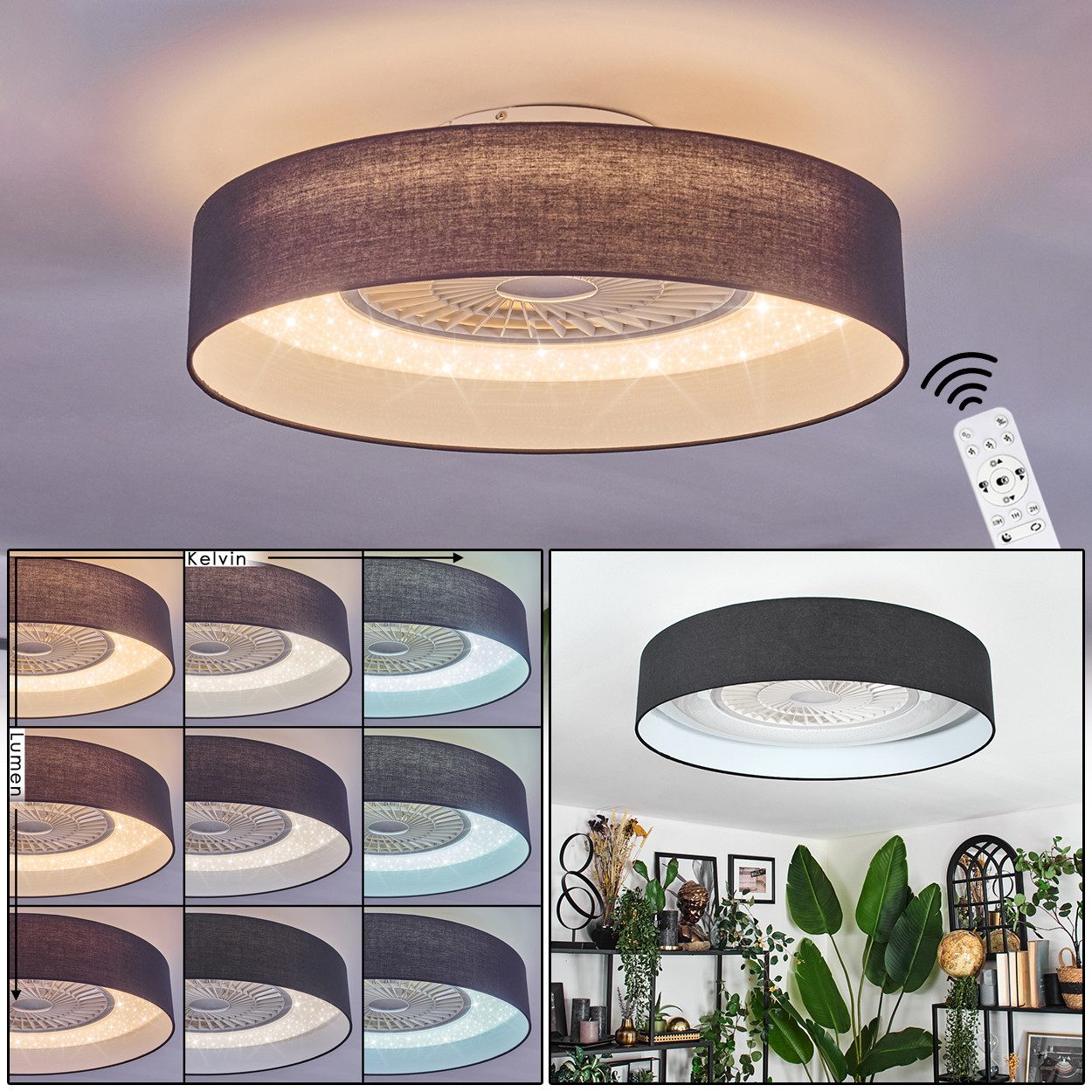 hofstein Deckenventilator Ventilator aus Kunststoff/Stoff in Weiß/Glitzeref günstig online kaufen