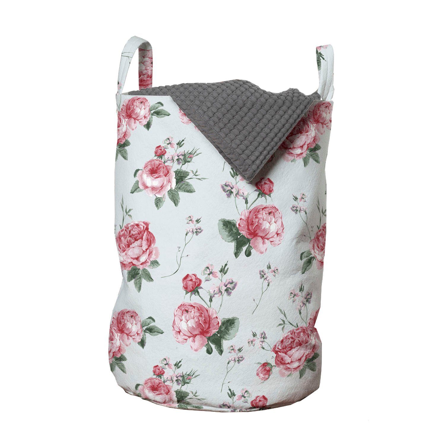 mit Wäschesäckchen Waschsalons, Rosa Flora Kordelzugverschluss Wäschekorb Rose Griffen Blüten-Englisch Abakuhaus für