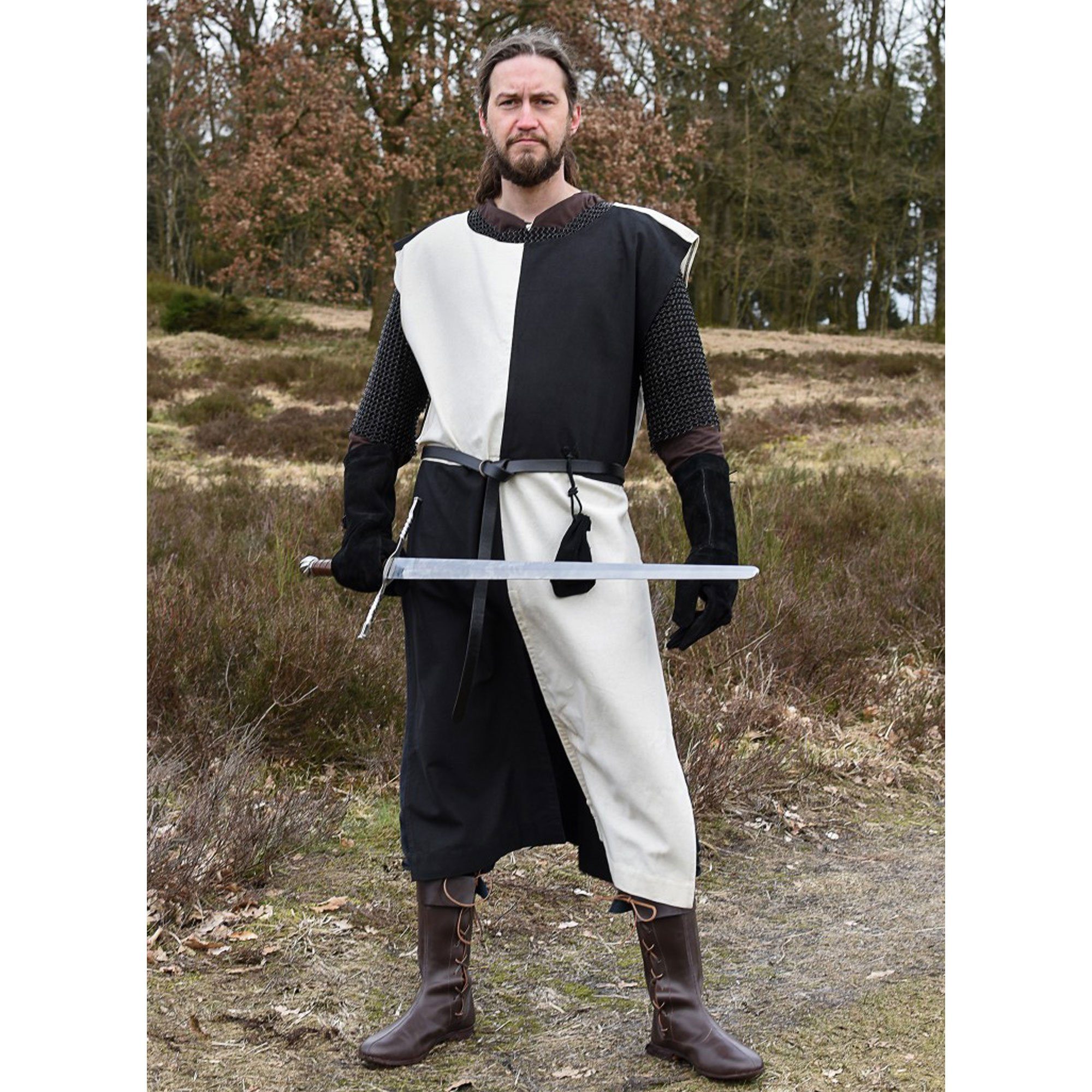 Wikinger-Kostüm Mittelalter Waffenrock Eckhart aus Baumwolle, natur/schwarz