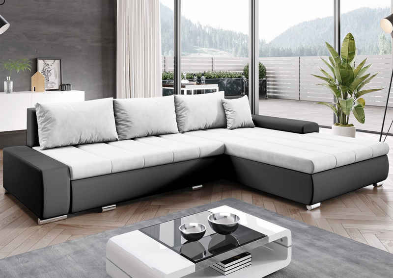 Furnix Ecksofa DARCELLE Polsterecke mit Schlaffunktion Bettkasten Kissen Couch L, 297x85x210 cm, Liegefläche 150x255 cm, robust & bequem