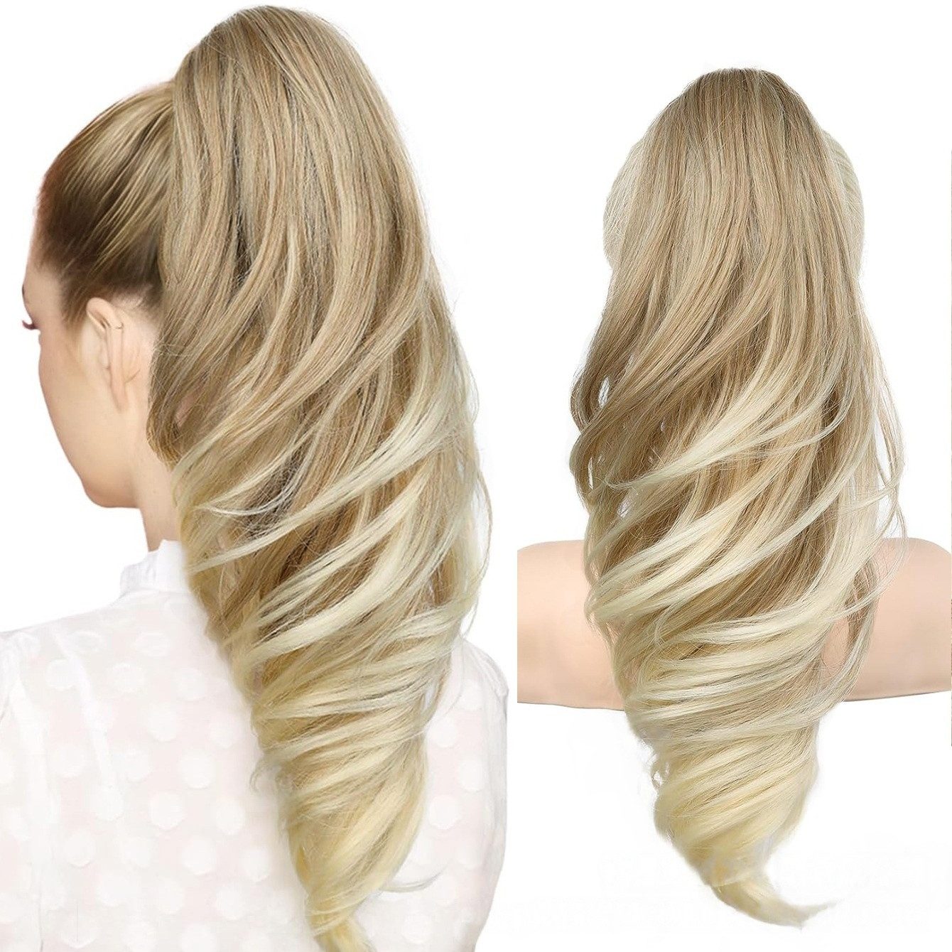 Zaewry Haarspange 46 cm Lange Lockige Wellige Clip in Pferdeschwanz Haarverlängerungen