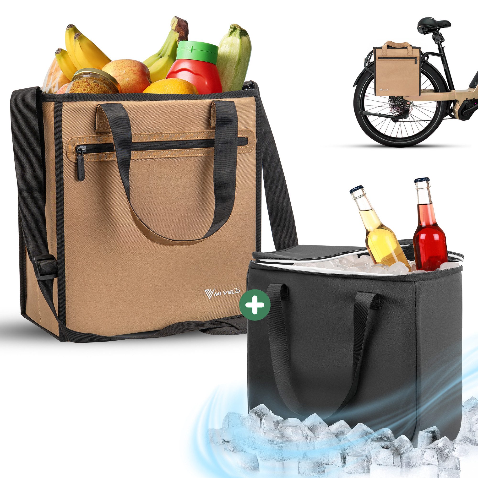MIVELO Fahrradtasche Einkaufstasche mit Fahrradbefestigung, Shopper Gepäckträger 25L, inkl. herausnehmbarer Kühltasche