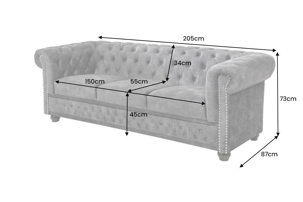 riess-ambiente 3-Sitzer CHESTERFIELD 205cm grau - Samt, Federkern, Knopfheftung, Rundumbezug, Einzelartikel 1 Teile, Glamouröse Couch - ideal für Wohn- und Essz – Bild 5 von 5