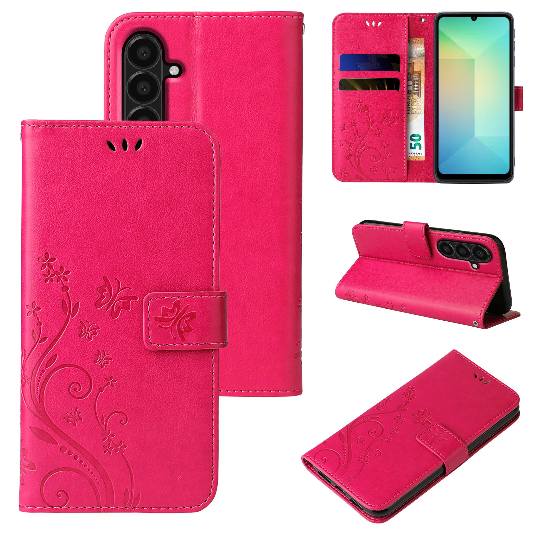 Tec-Expert Handyhülle Cover Tasche Hülle für Samsung Galaxy A17 / A17 5G 6.7 Zoll, 6.7", Klapphülle Case mit Kartenfach Fliphülle aufstellbar, Motiv Blumen